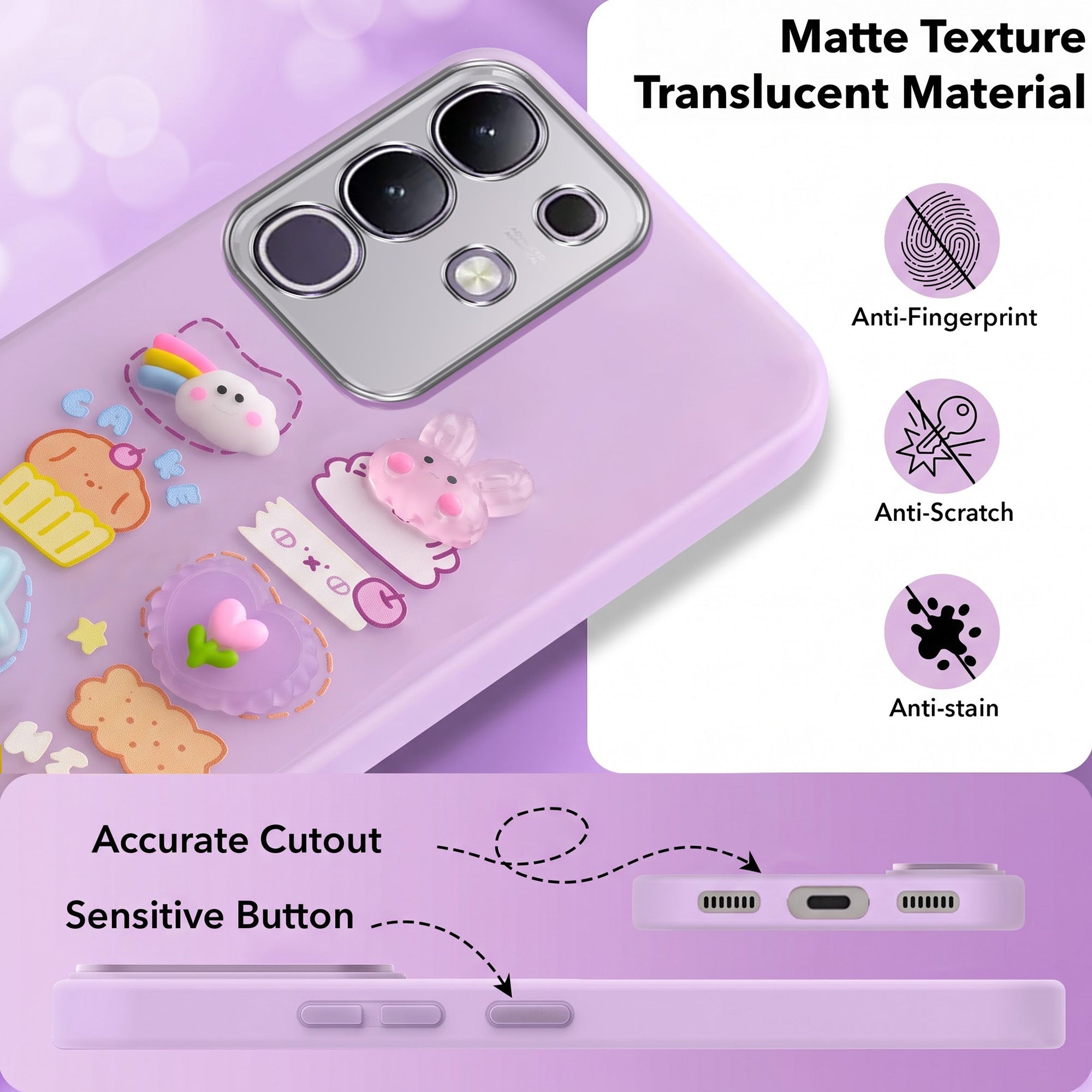 For Vivo T4x | Vivo Y31 Pro Back Cover Case (Cute 3D cartoon charms design | Slim Aesthetic Case for Girls | Camera Protection | Hard Unbreakable)
