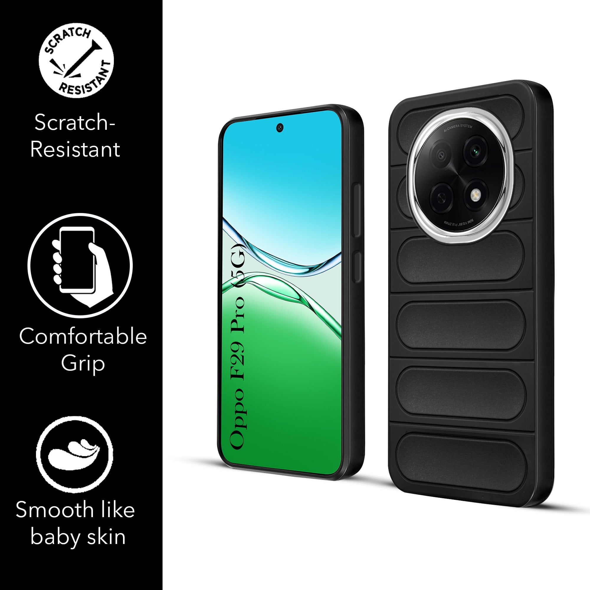 For Oppo F29 Pro Back Cover Case (Matte Liquid Silicone| Camera Protection Ring | Professional Wave Design | Shockproof Anti Slip Grip )