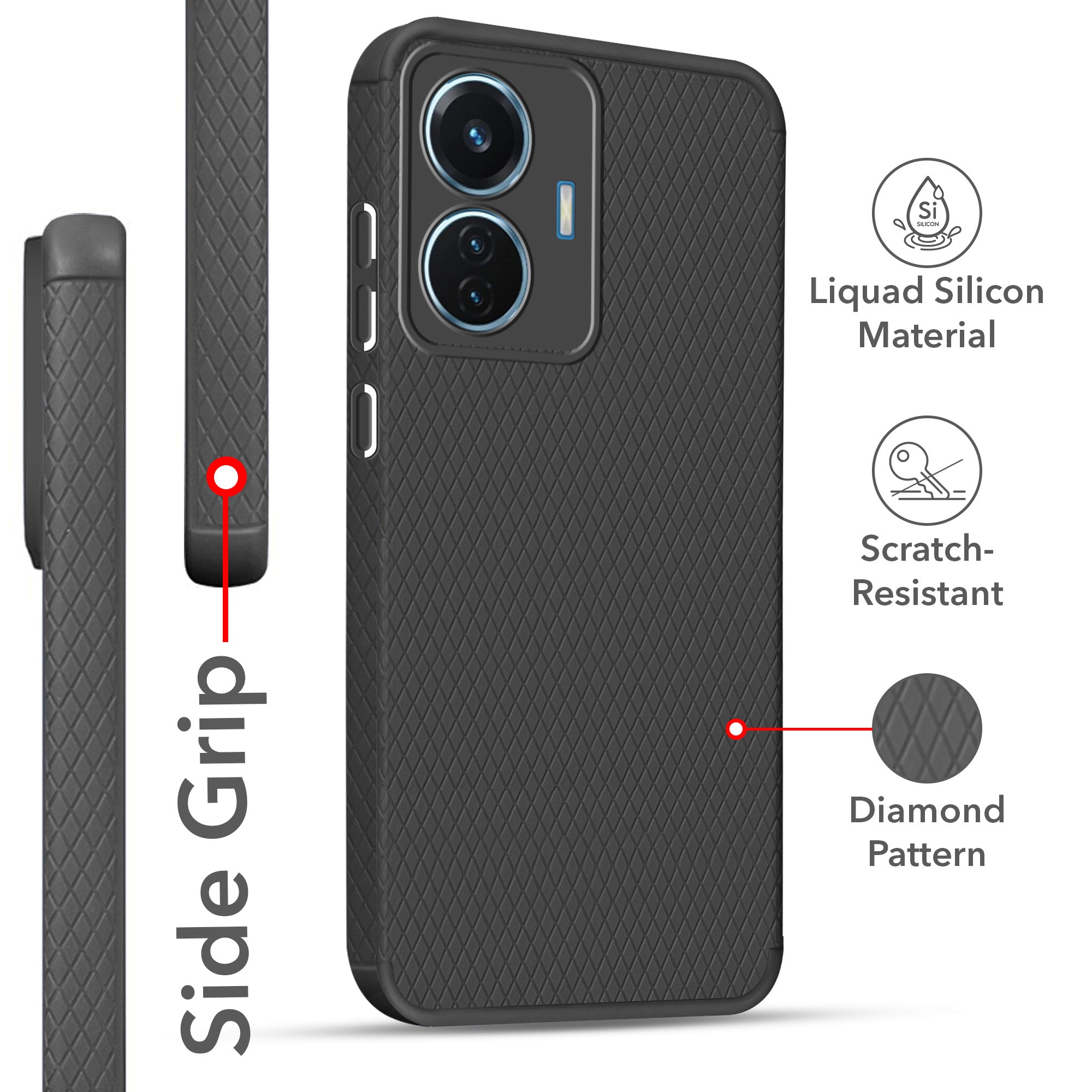 For Vivo T1 44W Back Cover Case (Liquid Silicone | Side Grip | Camera Protection)