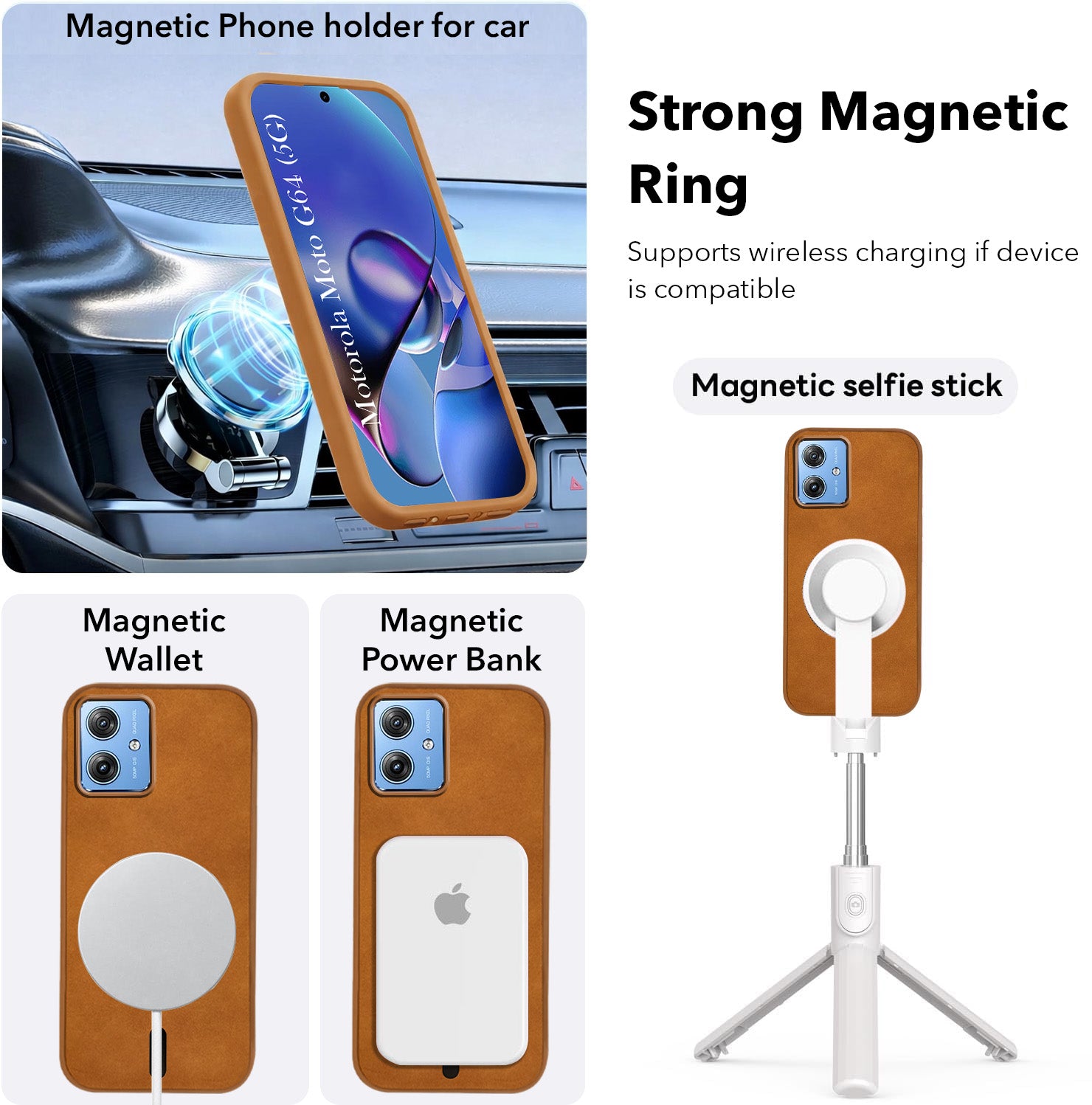 For Motorola Moto G64 5G Back Cover Case Leather Finish (MagSafe Compatible Wireless Charging | Soft Touch | Camera Bump Protection)