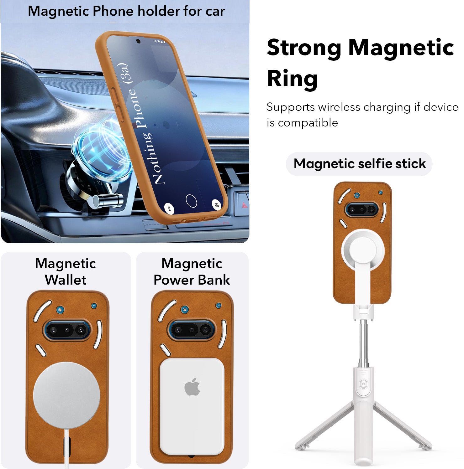 For Nothing Phone 3A 5G Back Cover Case Leather Finish (MagSafe Compatible Wireless Charging | Soft Touch | Camera Bump Protection)