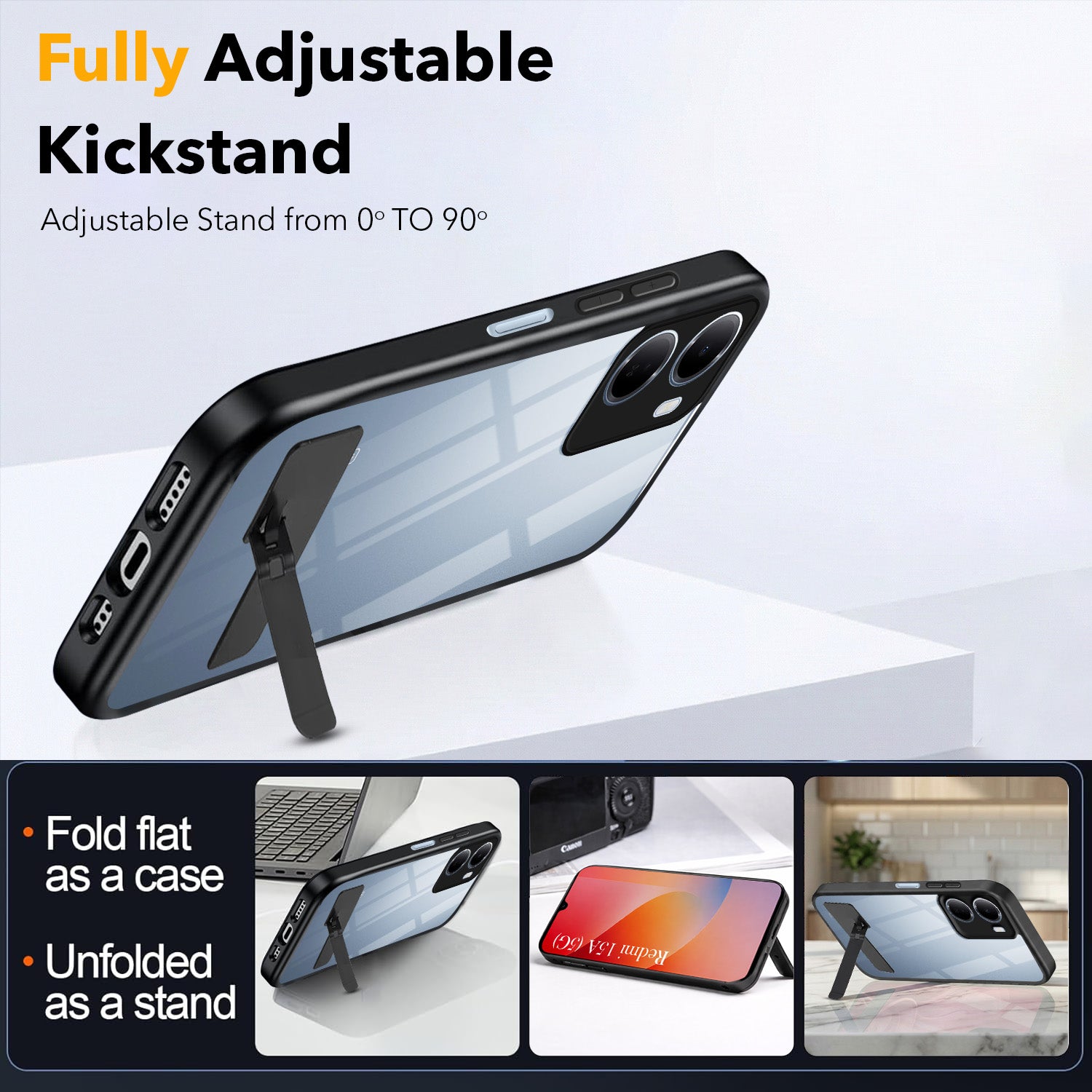 For Redmi 15A 5G Back Cover Case (Built-in Stand | Lifetime Anti Yellow | Kickstand Shockproof | Camera Protection | MagSafe Compatible)