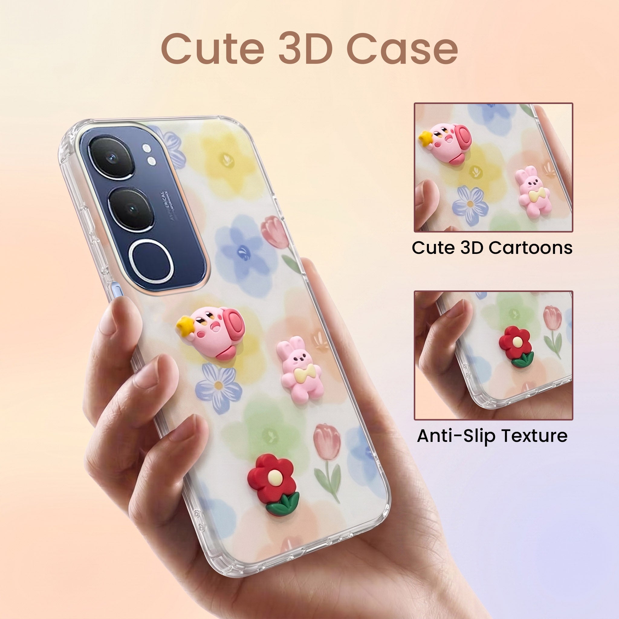 For Vivo Y29 Back Cover Case (3D Cute Cartoons | Hard Back Side Soft | Matte Premium Finish | HD Printing)