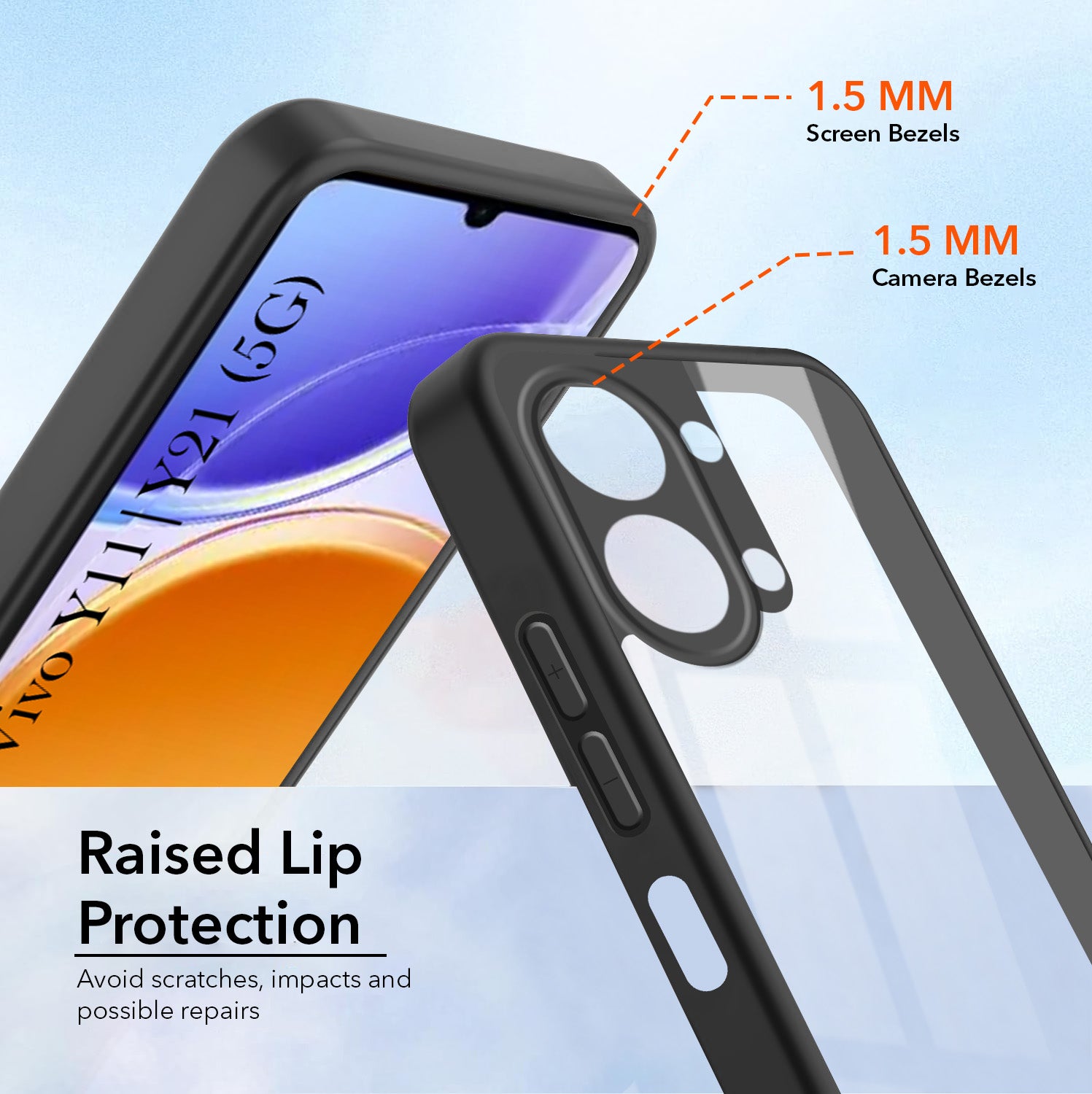 For Vivo Y11 | Vivo Y21 5G Combo with Back Cover and 9H Tempered Glass (Lifetime Anti-Yellow | Crystal Clear Shockproof | Oleophobic Coating Screen Glass)