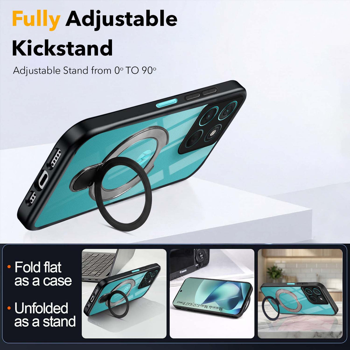 For Motorola Moto G67 Power | G57 Power Back Cover Case (Kick Stand Ring Holder | Life time Anti Yellow | Camera Protection)