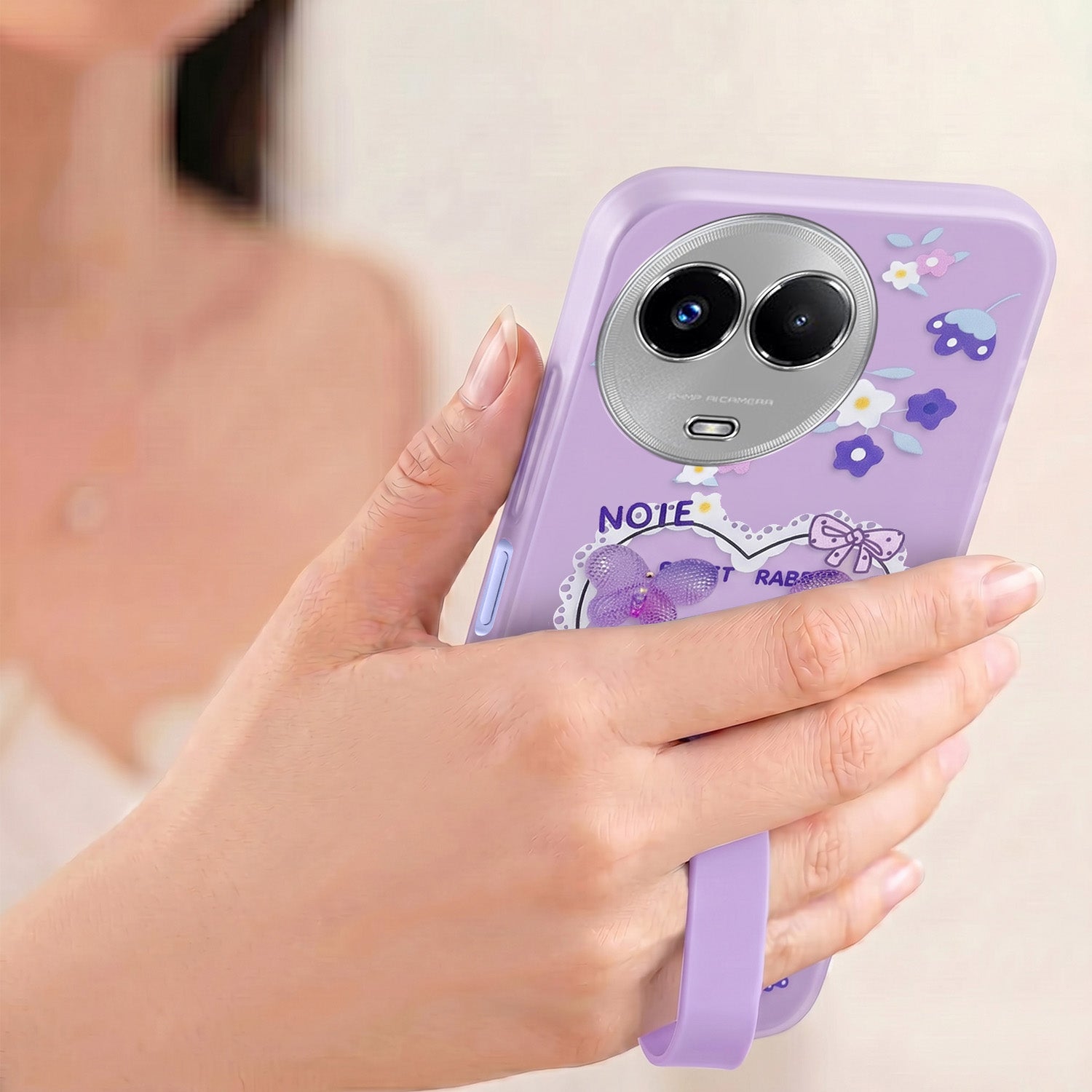 For Realme 11 5G | Realme 11x 5G Back Cover Case (3D Cute Heart Strap Holder | Camera Protection | Designer Girls Print)