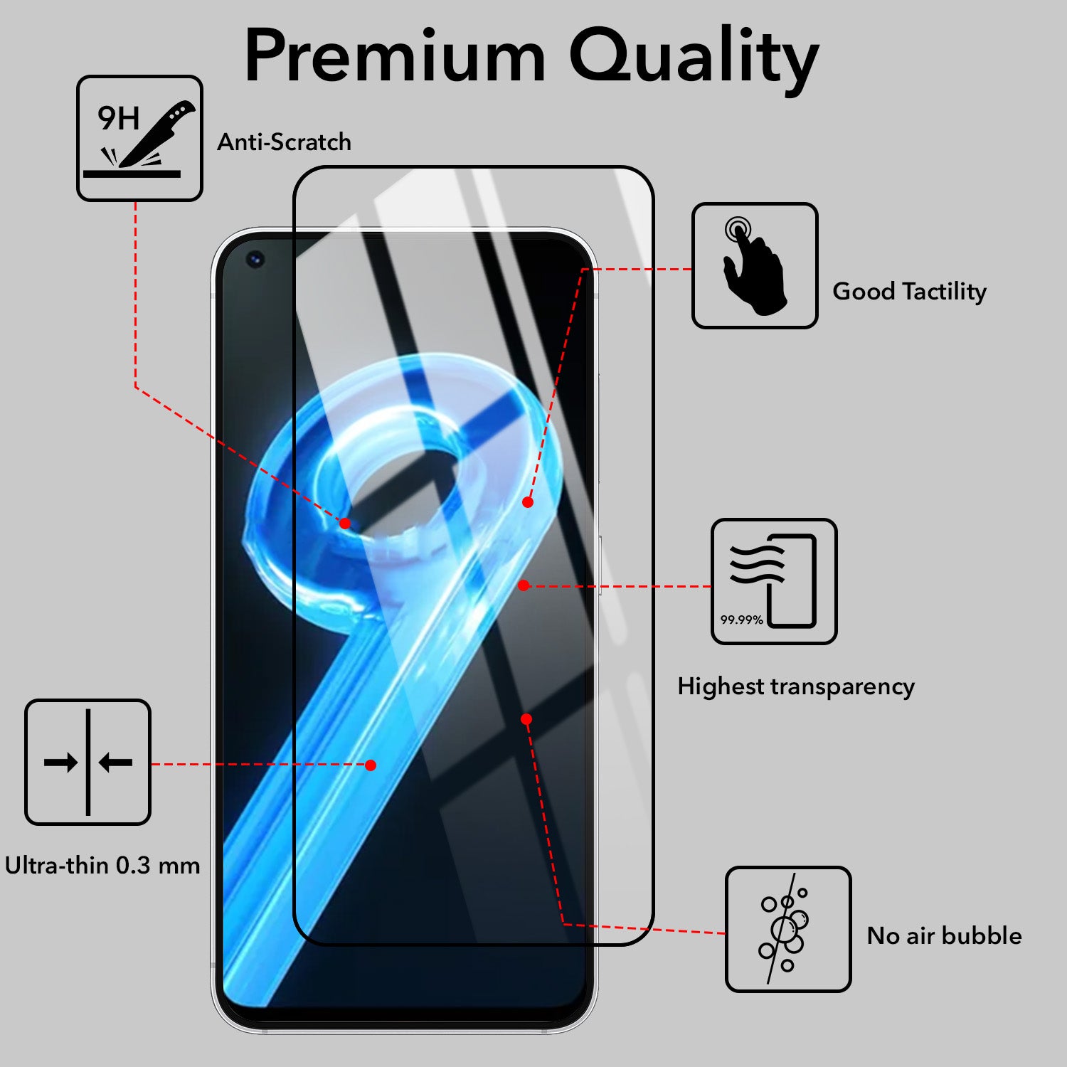 Tempered Glass For Realme 9 Pro Plus | Realme 9 4G Military-Grade Gorilla Screen Protector With Installation Kit | Shatterproof, Full Coverage, HD Clear, Scratch Resistant (Pack of 1)