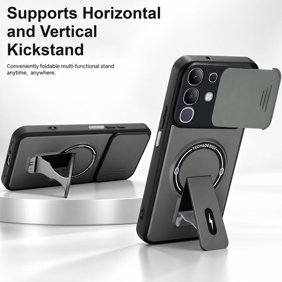 For Vivo T4x | Vivo Y31 Pro Back Case Cover Metallic (Hybrid Armor Kickstand | Sliding Shutter Camera Protection | MagSafe Compatible)