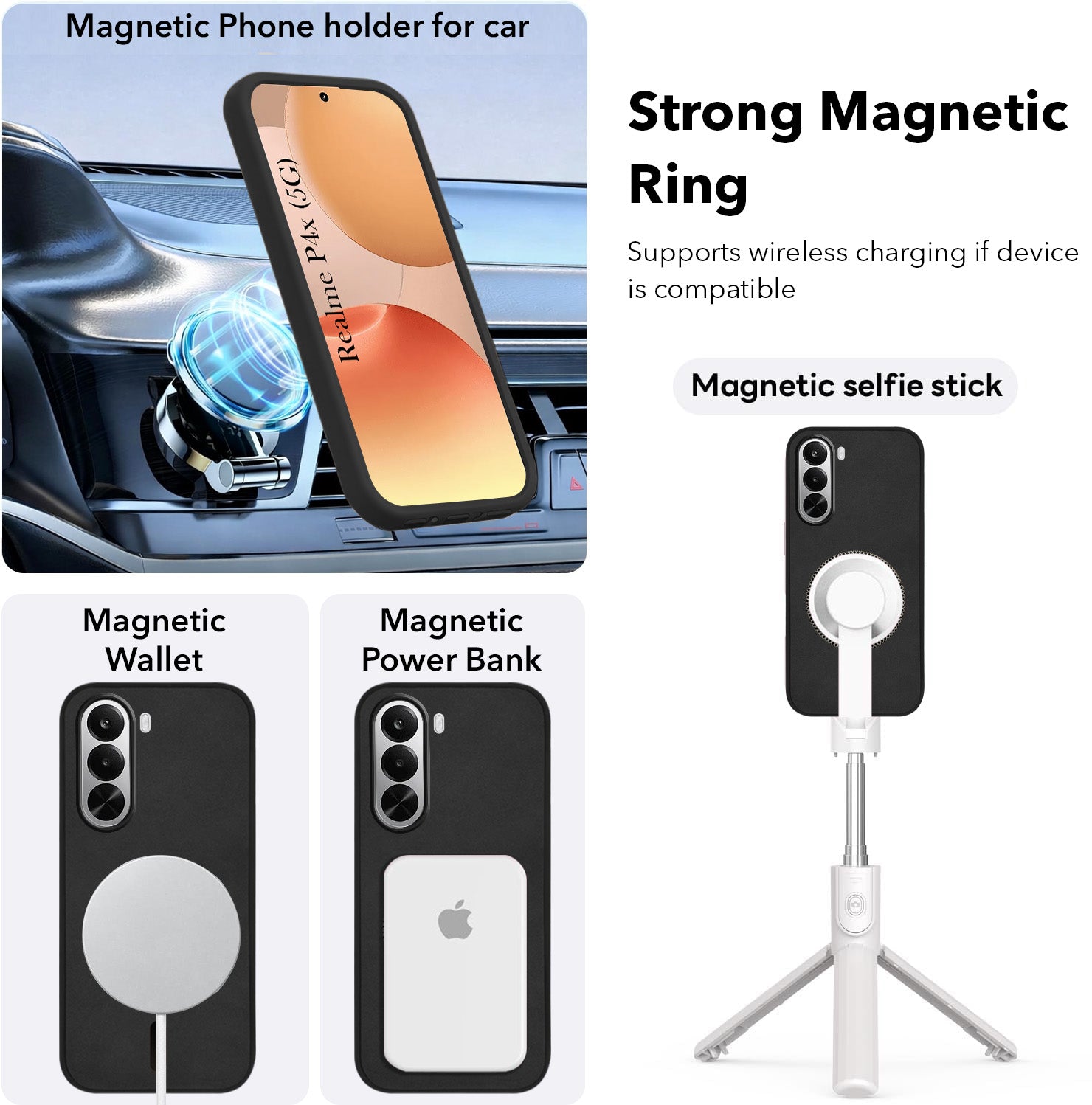 For Realme P4x Back Cover Case Leather Finish (MagSafe Compatible Wireless Charging | Soft Touch | Camera Bump Protection)