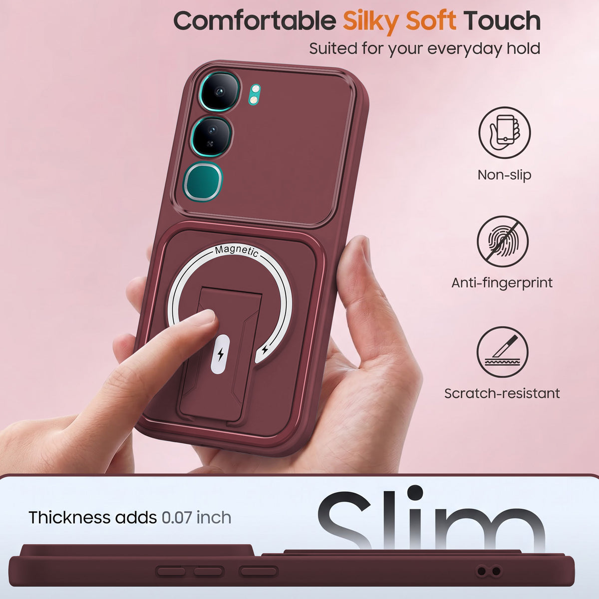 For Vivo Y300 Back Case Cover Metallic (Hybrid Armor Kickstand | MagSafe Compatible | Camera Protection Shockproof)