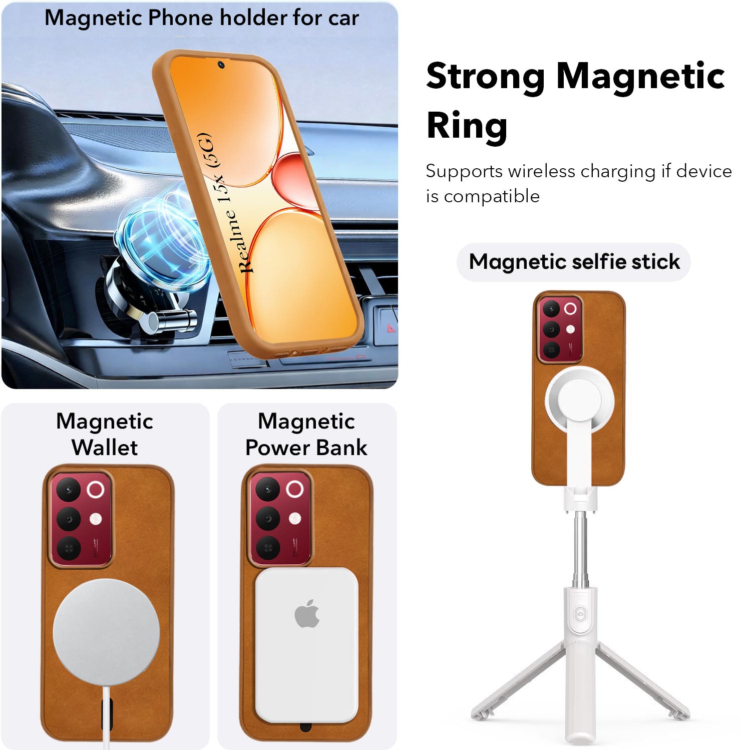 For Realme 15X Back Cover Case Leather Finish (MagSafe Compatible Wireless Charging | Soft Touch | Camera Bump Protection)