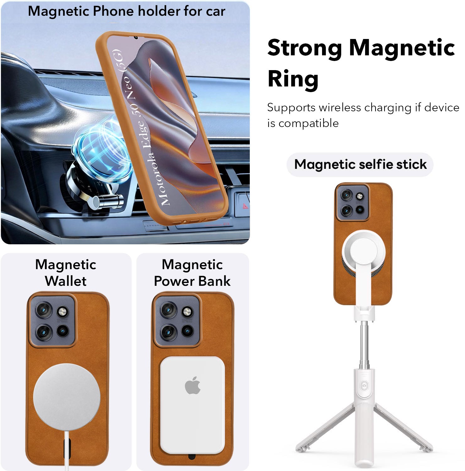 For Motorola Moto Edge 50 Neo Back Cover Case Leather Finish(MagSafe Compatible Wireless Charging | Soft Touch | Camera Bump Protection)