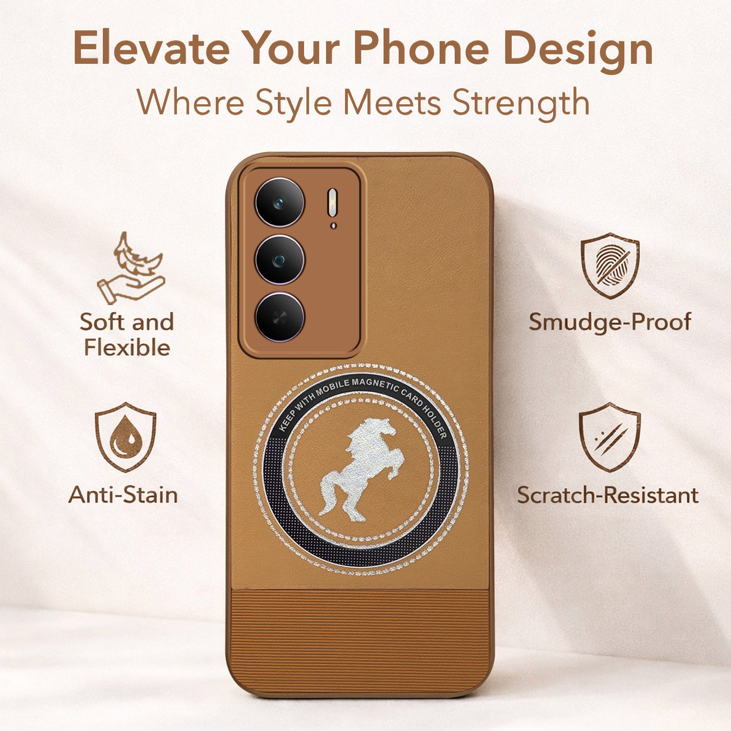 For Realme Narzo 80 Lite 5G Back Cover Case PU Leather Finish (Professional Minimalist Texture | MagSafe Compatile | Camera Protection | Sleek Sober Formal)