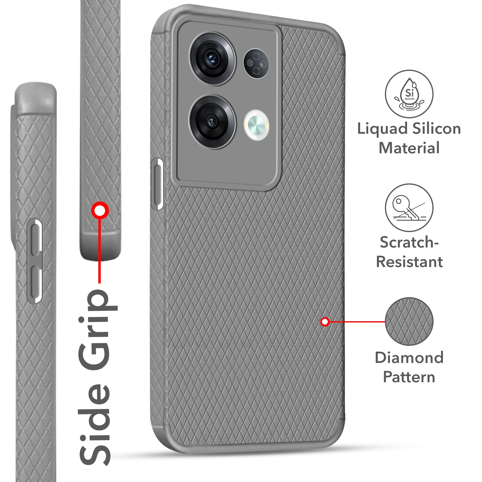 For Oppo Reno8 Pro 5G | Reno 8 Pro 5G Back Cover Case Liquid Silicone (Camera Protection | Side Grip Texture | Soft and Flexible)