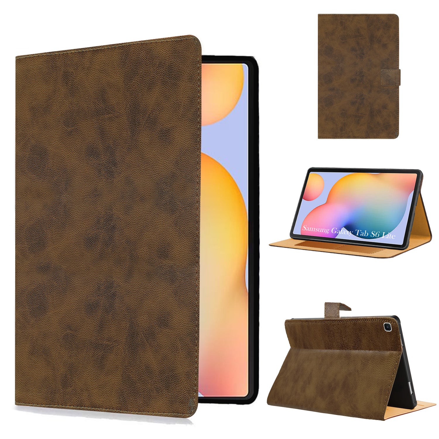 For Samsung Galaxy Tab S6 Lite P615 10 Inch Flip Cover Folio Cover (PU Leather | Multi-Angle Smart Stand | Card Storage Slots | Silicone Back Pouch)