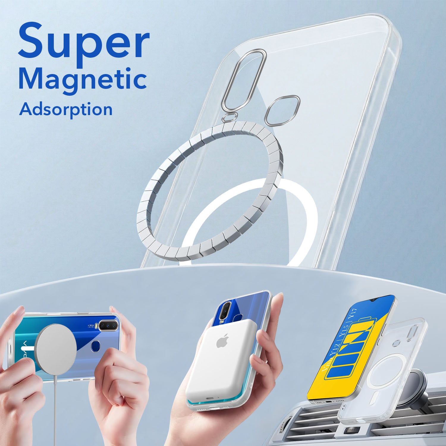 For Vivo Y12 | Y15 | Y17 Back Cover Case Lifetime Anti-Yellow MagSafe Compatible Clear (Sleek Hard Crystal | Shockproof and Camera Protection)
