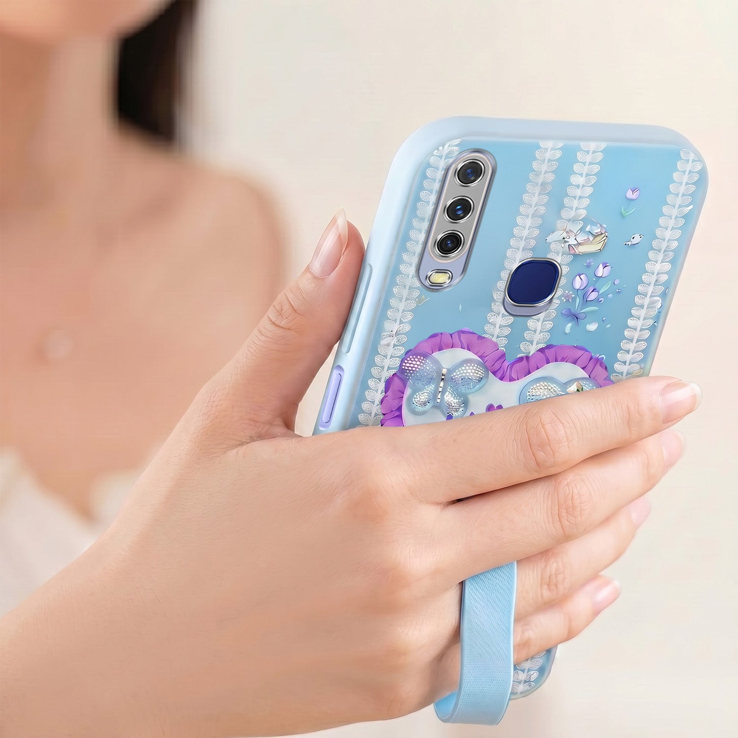 For Vivo Y12 | Y15 | Y17 Back Cover Case (3D Cute Heart Strap Holder | Camera Protection | Designer Girls Print)