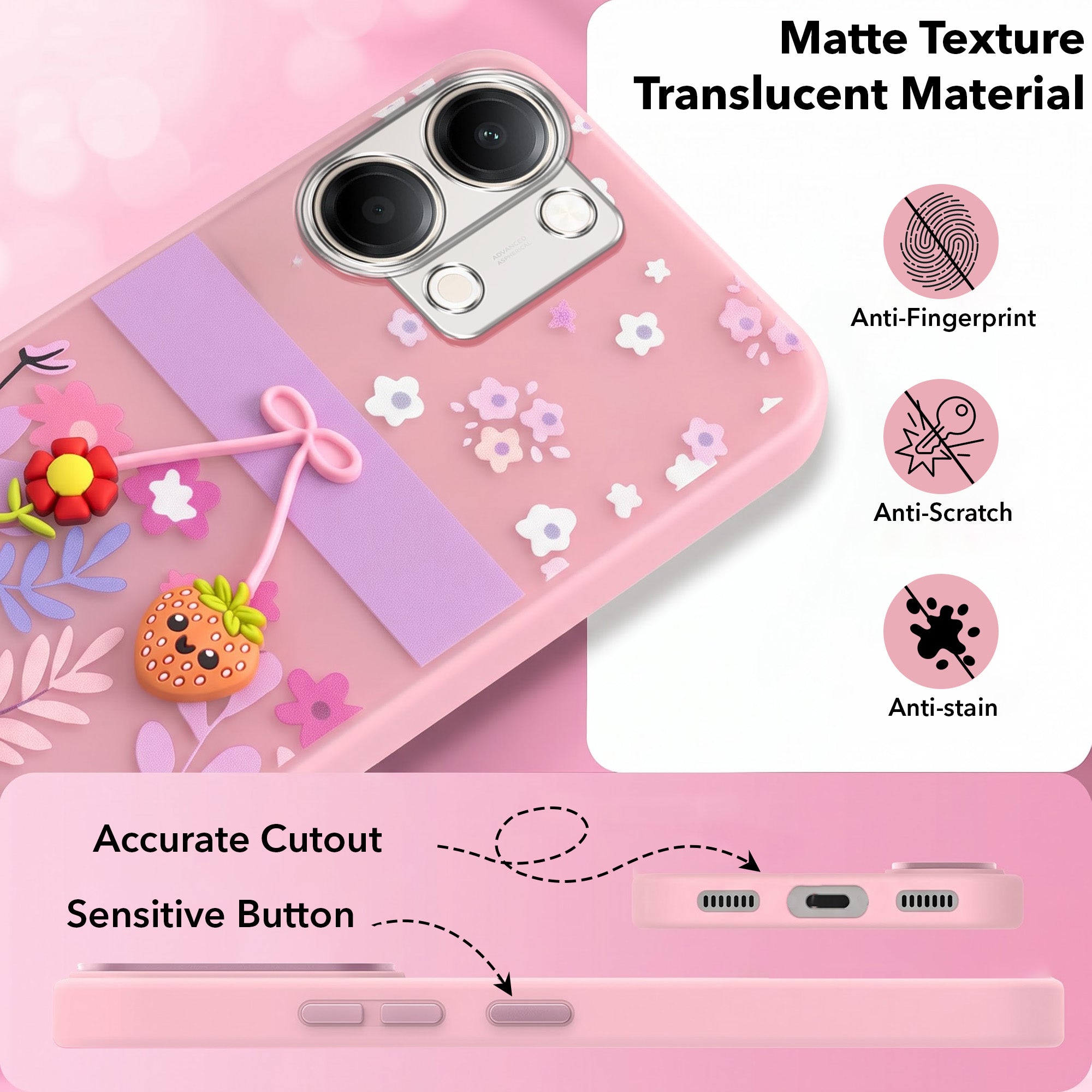 For Vivo Y05 4G Back Cover Case (3D Cute Cartoons | Hard Back Side Soft | Matte Premium Finish | HD Printing)