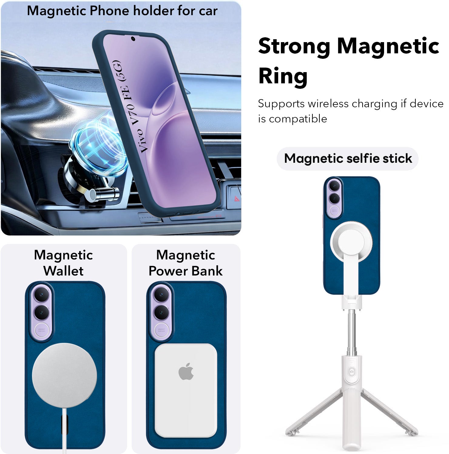 For Vivo V70 FE 5G Back Cover Case Leather Finish (MagSafe Compatible Wireless Charging | Soft Touch | Camera Bump Protection)