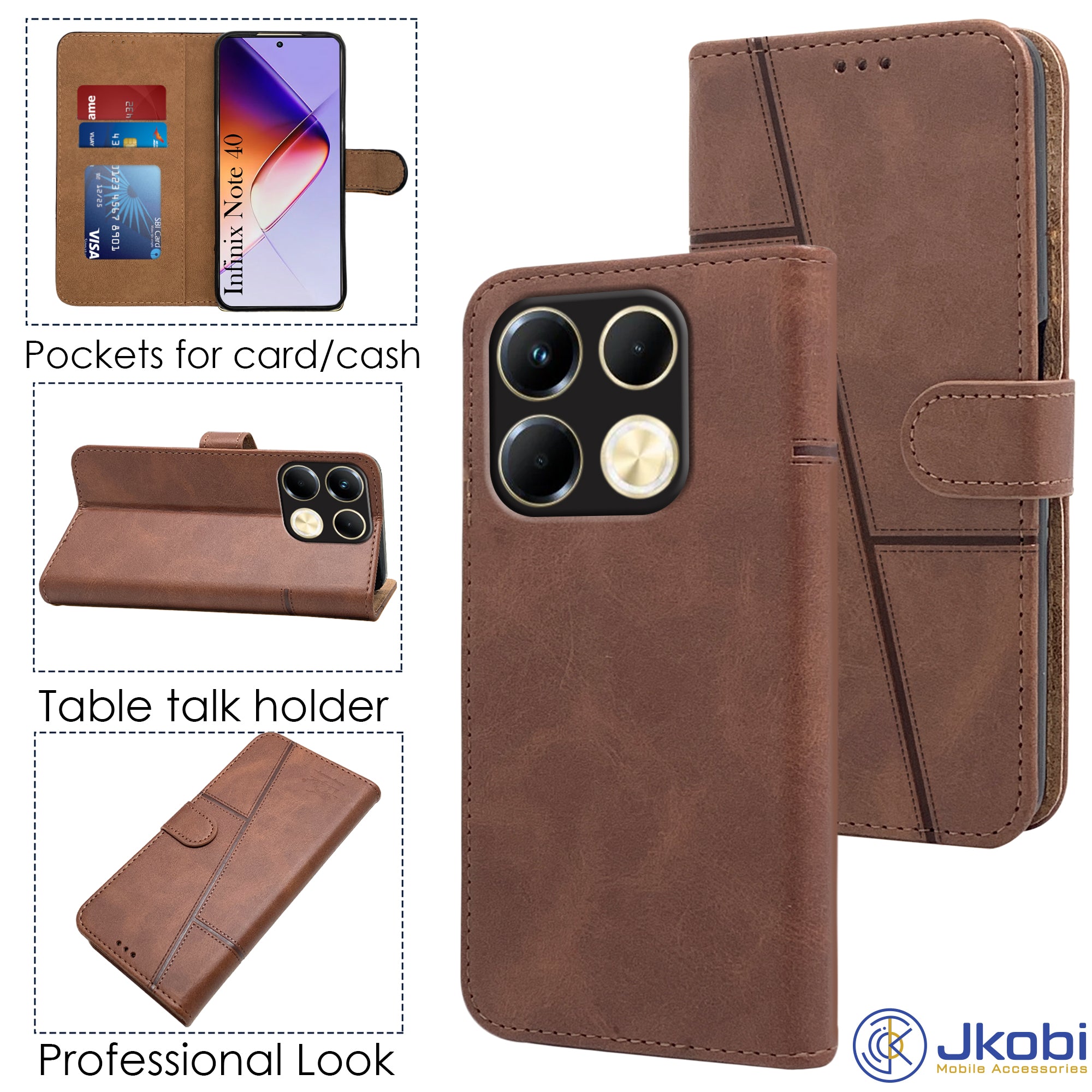 For Infinix Note 40 Flip Cover Case (Stitched Leather with Magnetic Closure)