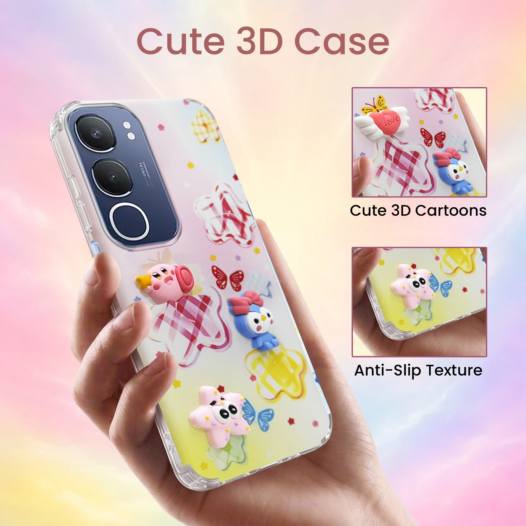 For Vivo Y29 Back Cover Case (3D Cute Cartoons | Hard Back Side Soft | Matte Premium Finish | HD Printing)