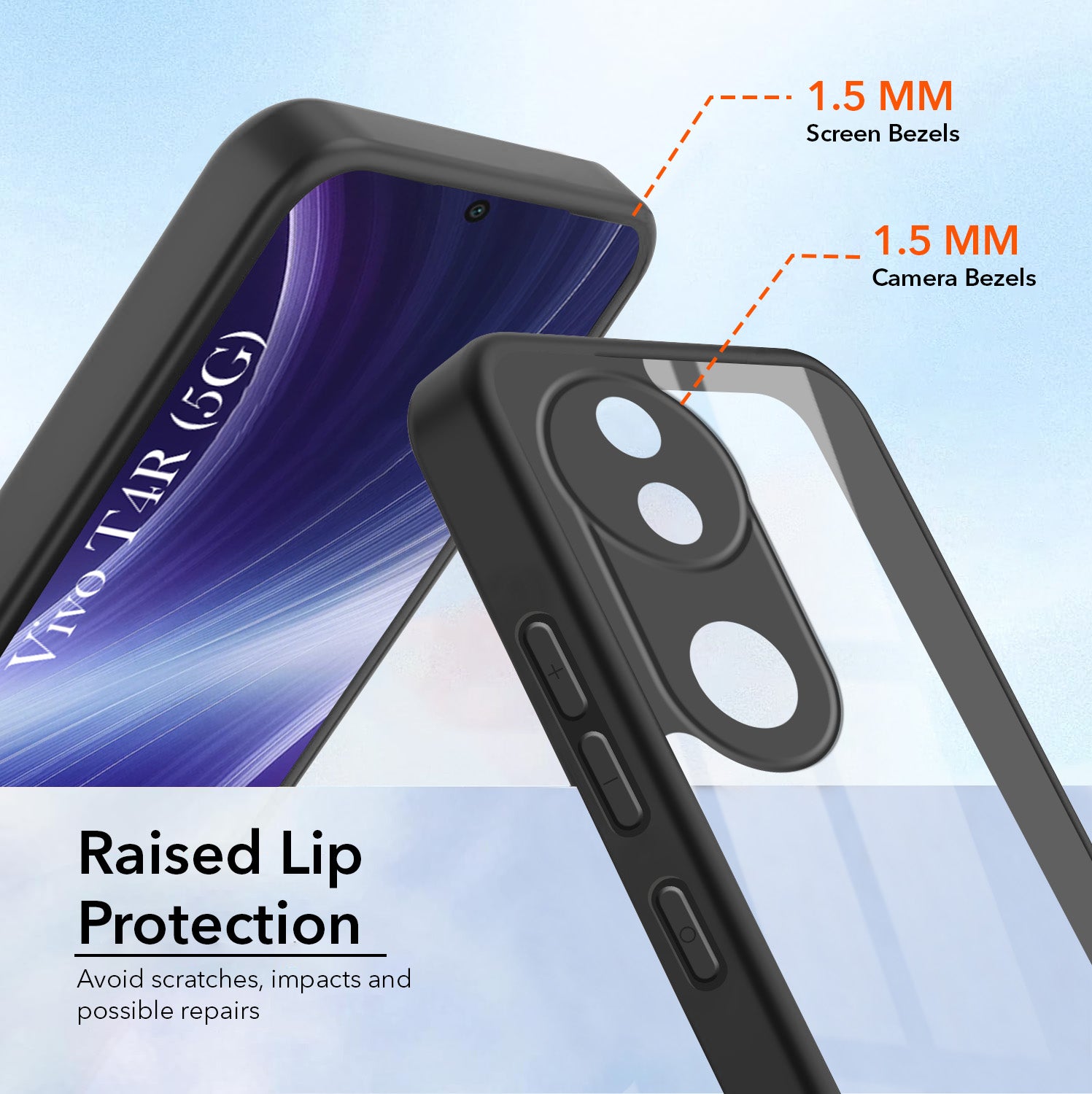 For Vivo T4R Combo with Back Cover and 9H Tempered Glass (Lifetime Anti-Yellow | Crystal Clear Shockproof | Oleophobic Coating Screen Glass)