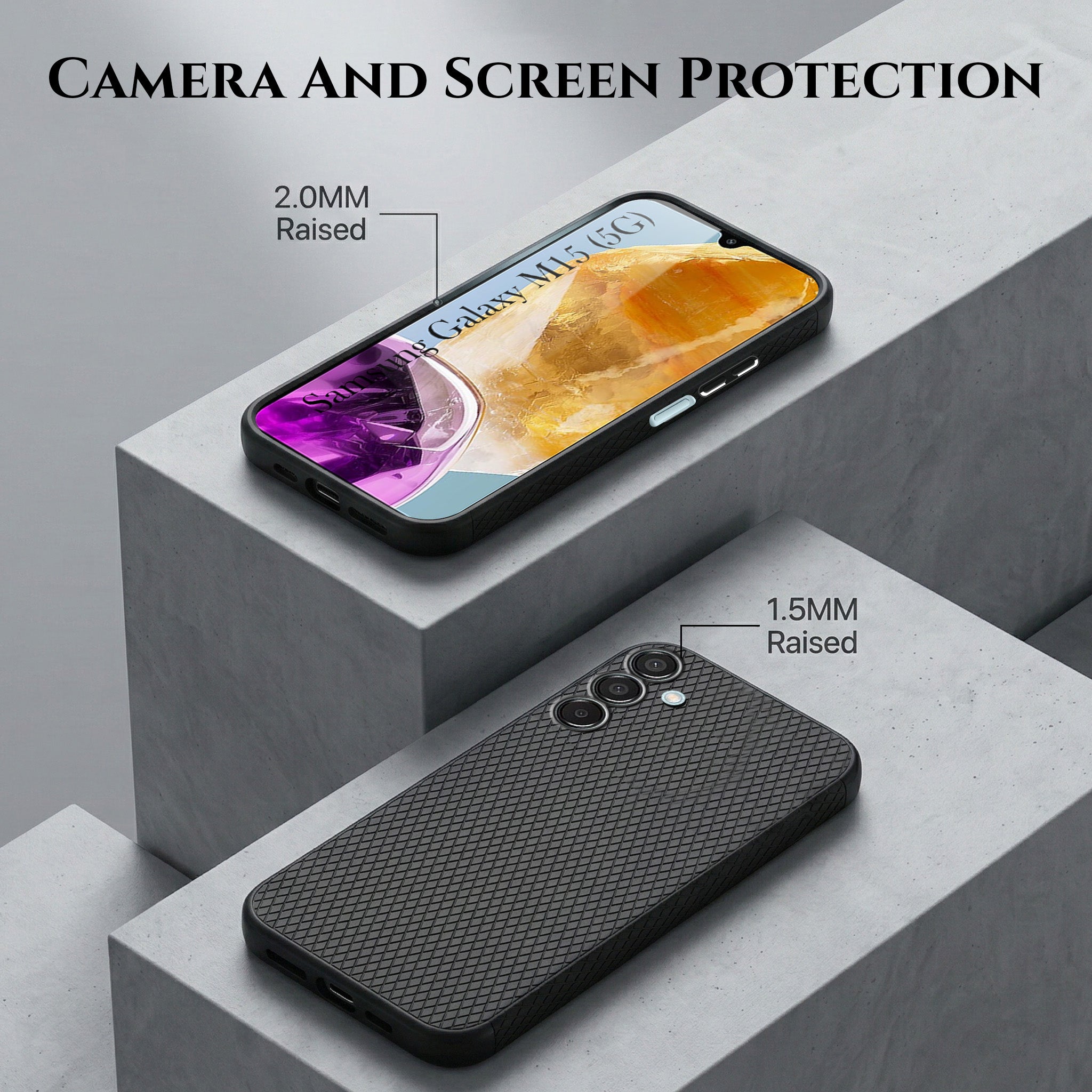 For Samsung Galaxy M15 5G Combo with Back Cover and 9H Tempered Glass (Liquid Silicone | Camera Protection | Oleophobic Coating Screen Glass)