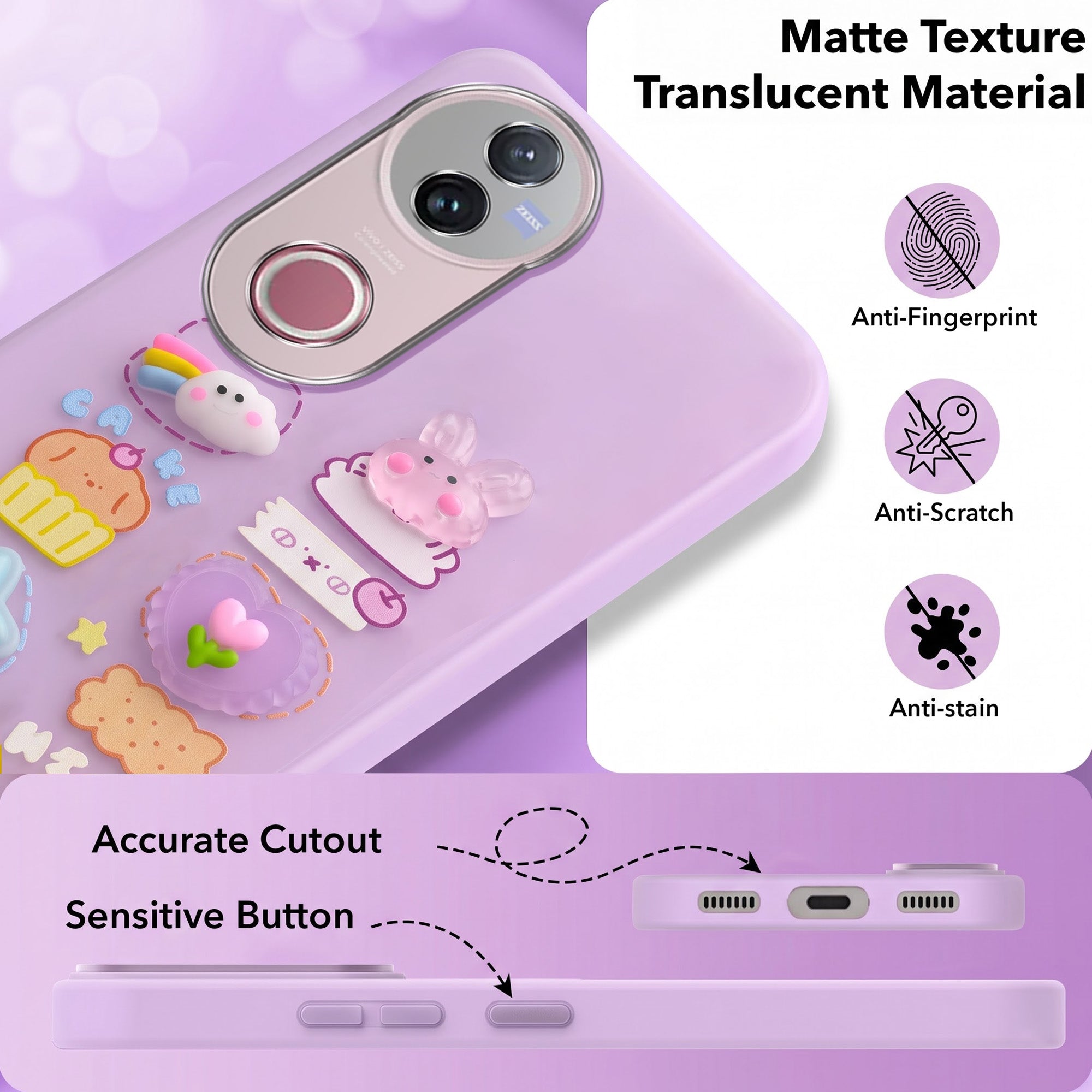 For Vivo V50 | Vivo V50e Back Cover Case (Cute 3D cartoon charms design | Slim Aesthetic Case for Girls | Camera Protection | Hard Unbreakable)