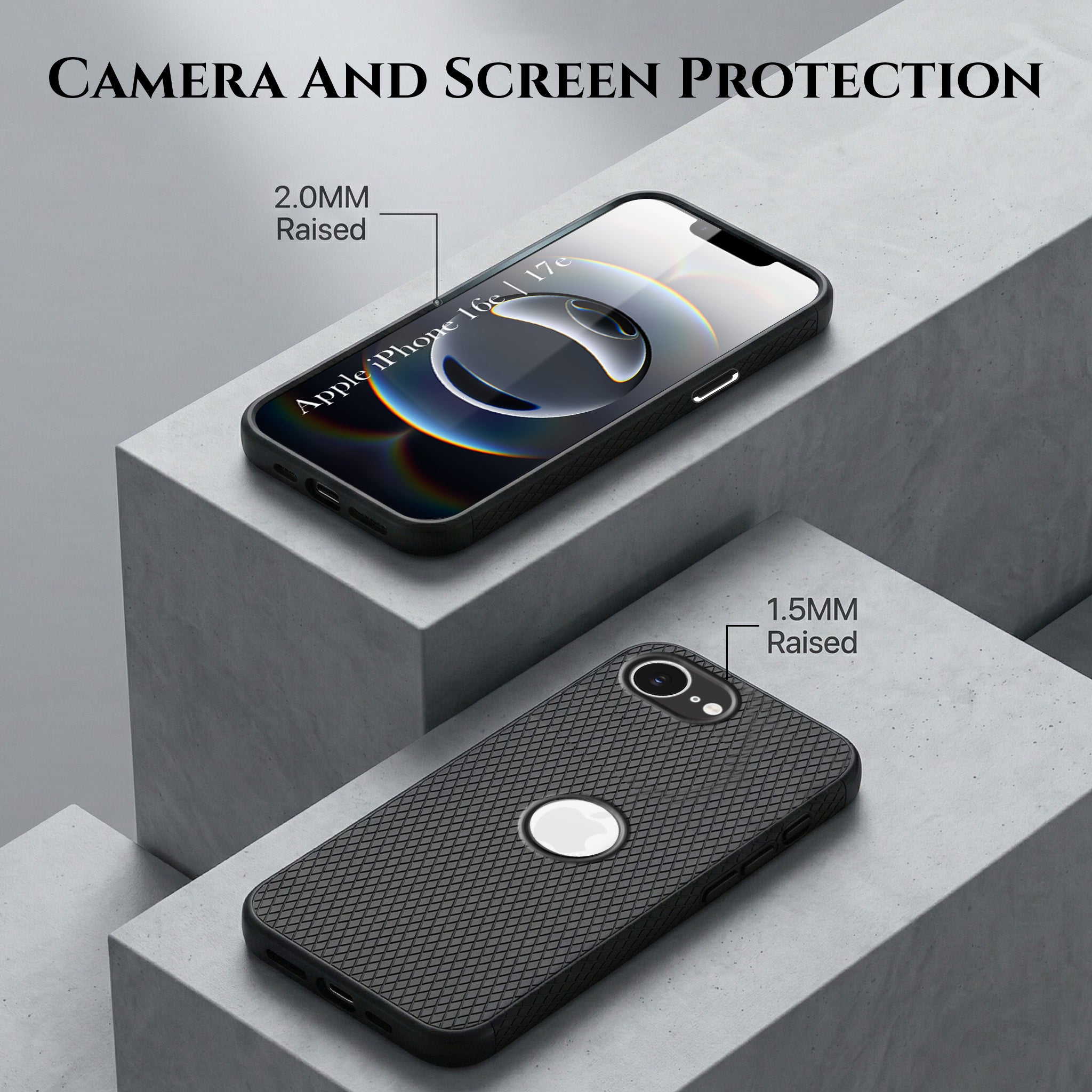 For Apple iPhone 16e | iPhone 17e Combo with Back Cover and 9H Tempered Glass (Liquid Silicone | Camera Protection | Oleophobic Coating Screen Glass)