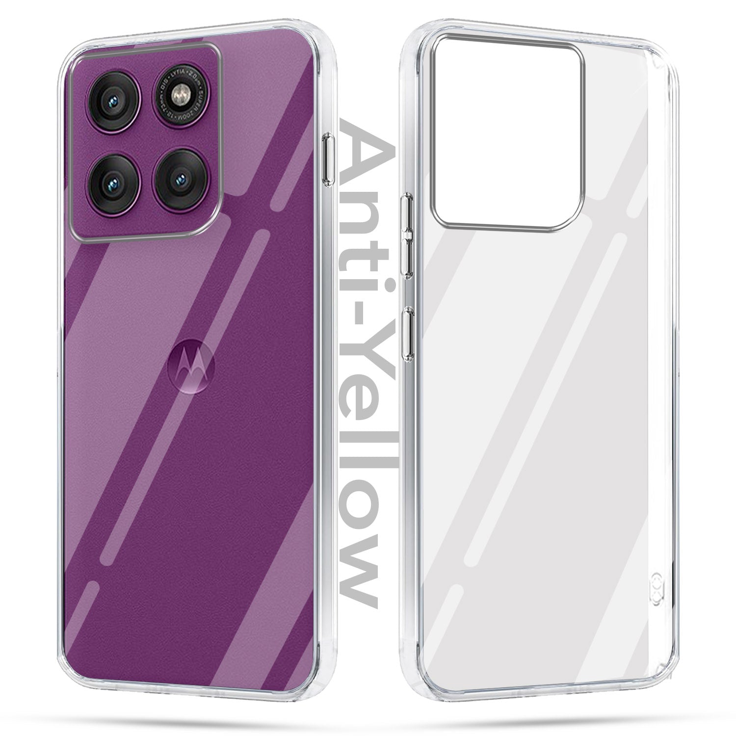 For Motorola Moto Edge 60 Pro Combo with Back Cover and 9H Tempered Glass (Lifetime Anti-Yellow | Sleek Hard Crystal | Oleophobic Coating Screen Glass)
