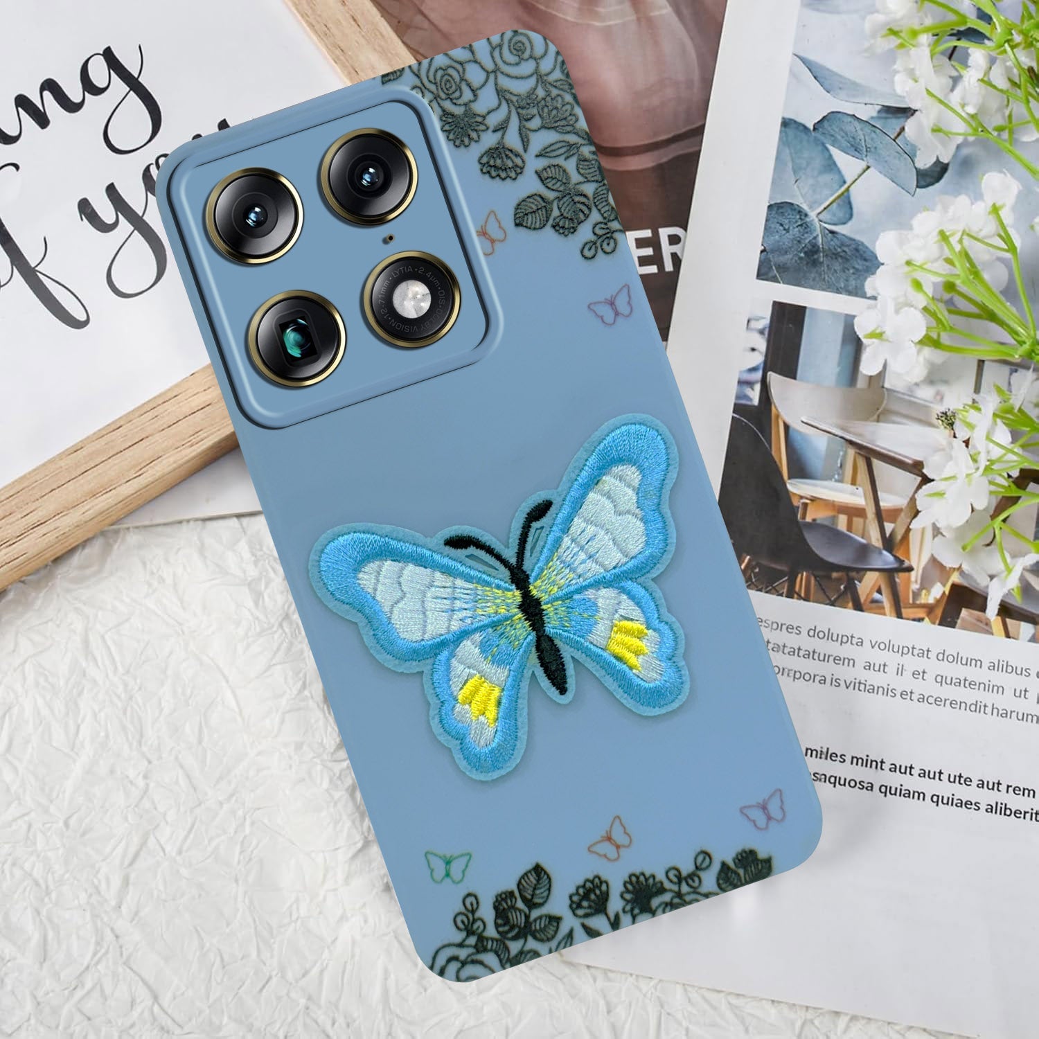 For Motorola Moto Signature 5G Back Cover Case (Soft Butterfly Embroidery | Women Teen Girls | Camera Protection| Matte Silicone)