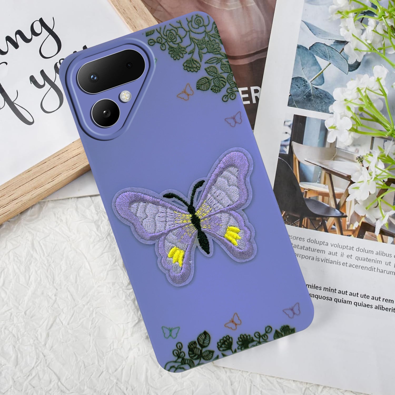 For Tecno Pova Curve 2 Back Cover Case (Soft Butterfly Embroidery | Women Teen Girls | Camera Protection| Matte Silicone)