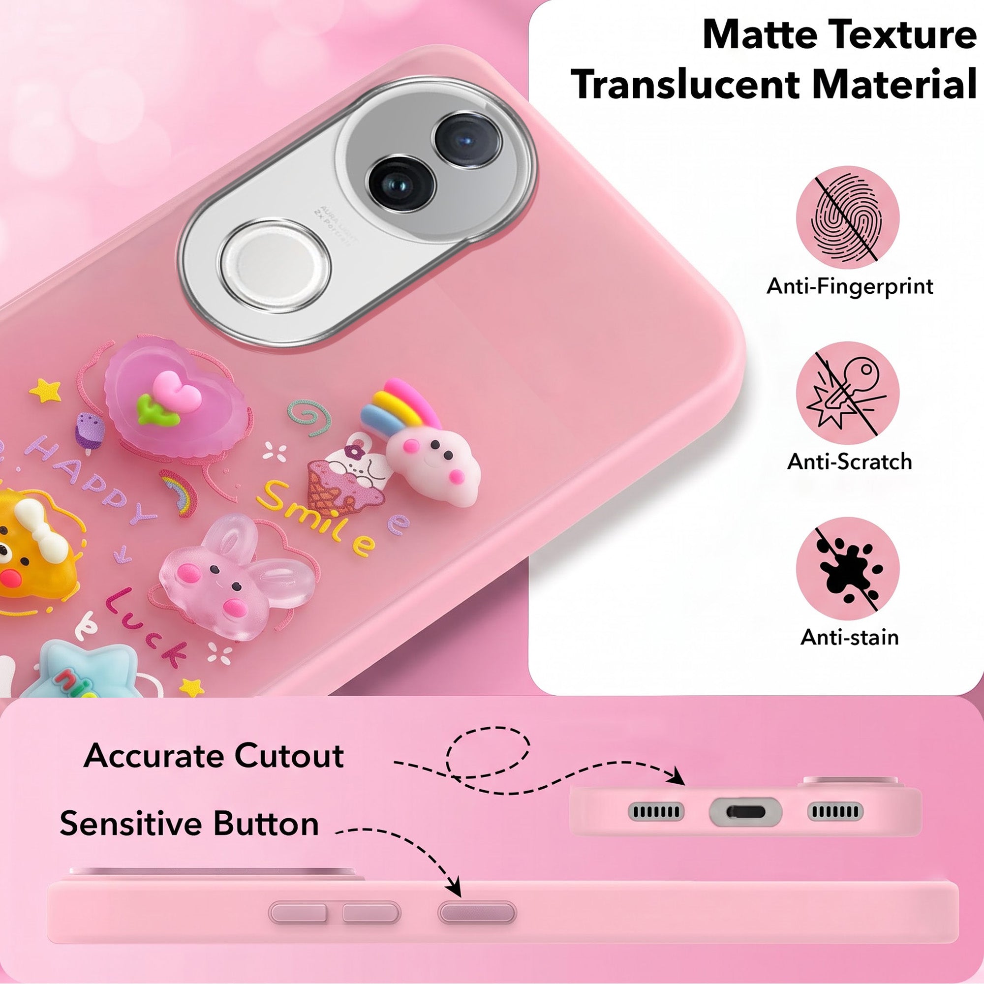 For Vivo iQOO Z10R Back Cover Case (3D Cute Cartoons | Hard Back Side Soft | Matte Premium Finish | HD Printing)