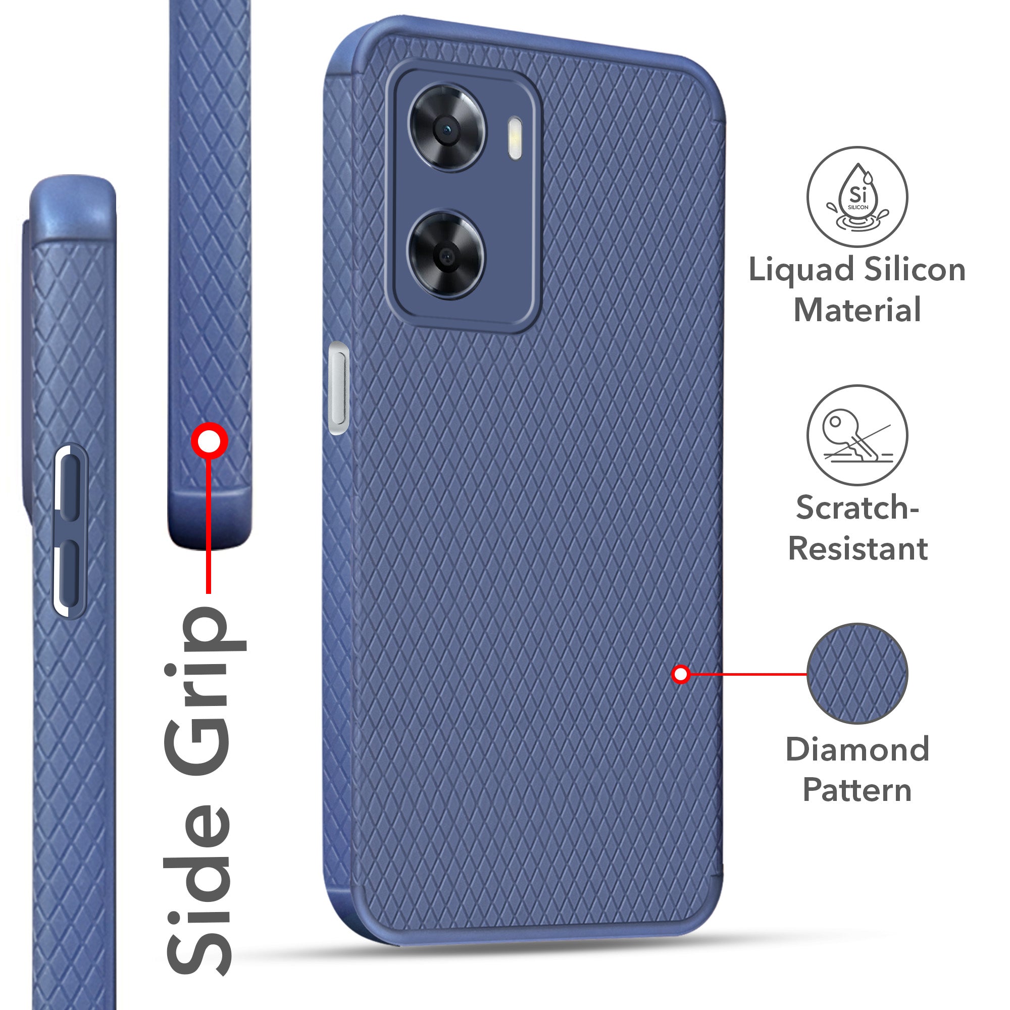 For Oppo A77 4G | Oppo A77s Back Cover Case (Liquid Silicone | Side Grip | Camera Protection)