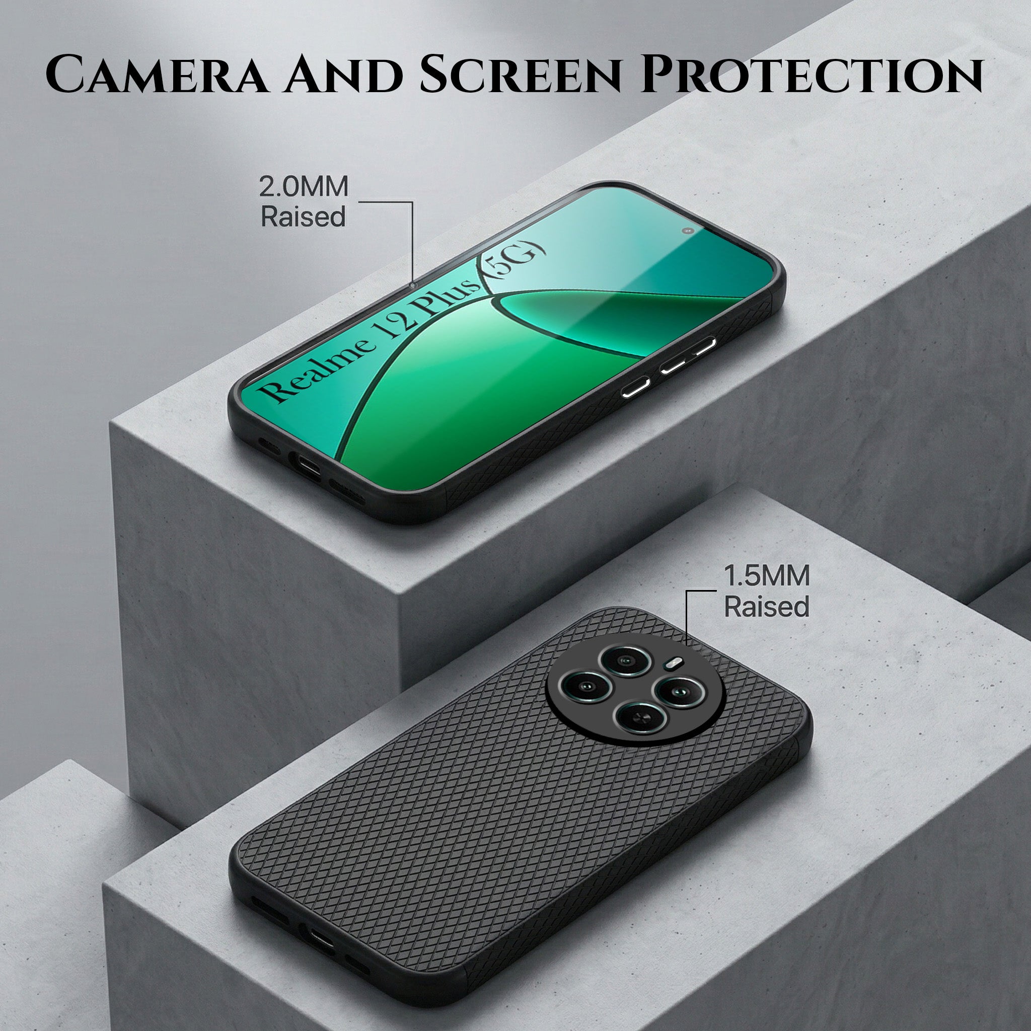 For Realme 12 Plus Combo with Back Cover and 9H Tempered Glass (Liquid Silicone | Camera Protection | Oleophobic Coating Screen Glass)