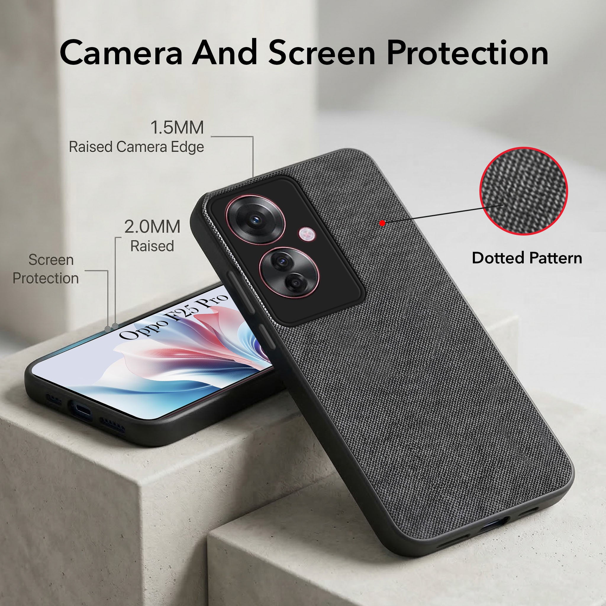 For Oppo F25 Pro 5G Combo with Back Cover and 9H Tempered Glass (Textured Grip Design | Micro-Fiber Cloth Inside | Oleophobic Coating Screen Glass)