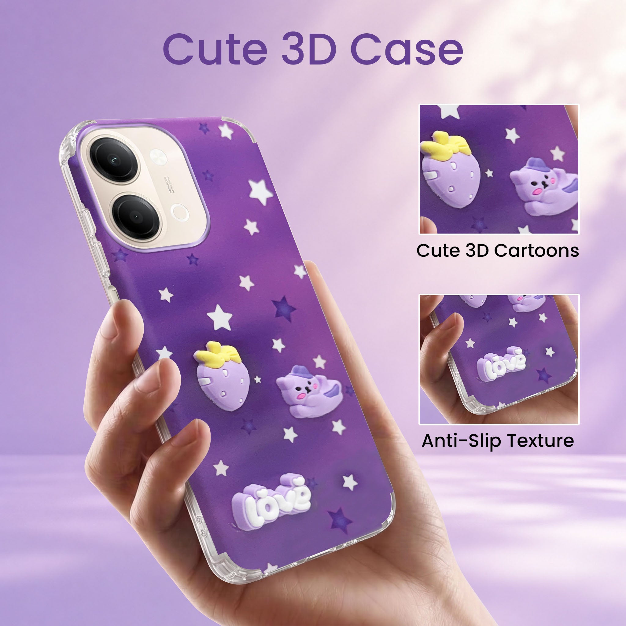 For Vivo Y05 4G Back Cover Case (3D Cute Cartoons | Hard Back Side Soft | Matte Premium Finish | HD Printing)