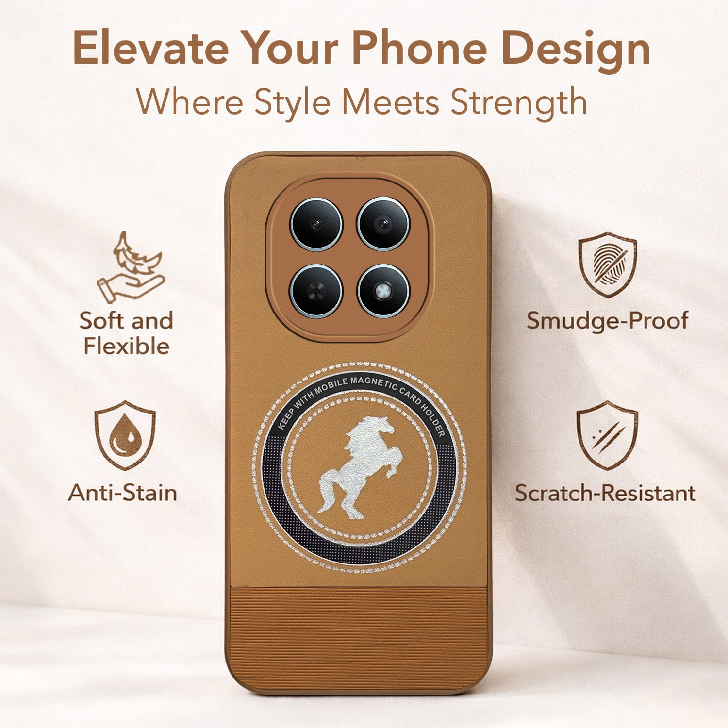 For Xiaomi Redmi Note 15 5G |15 SE 5G Back Cover Case PU Leather Finish (Professional Minimalist Texture | MagSafe Compatile | Camera Protection | Sleek Sober Formal)