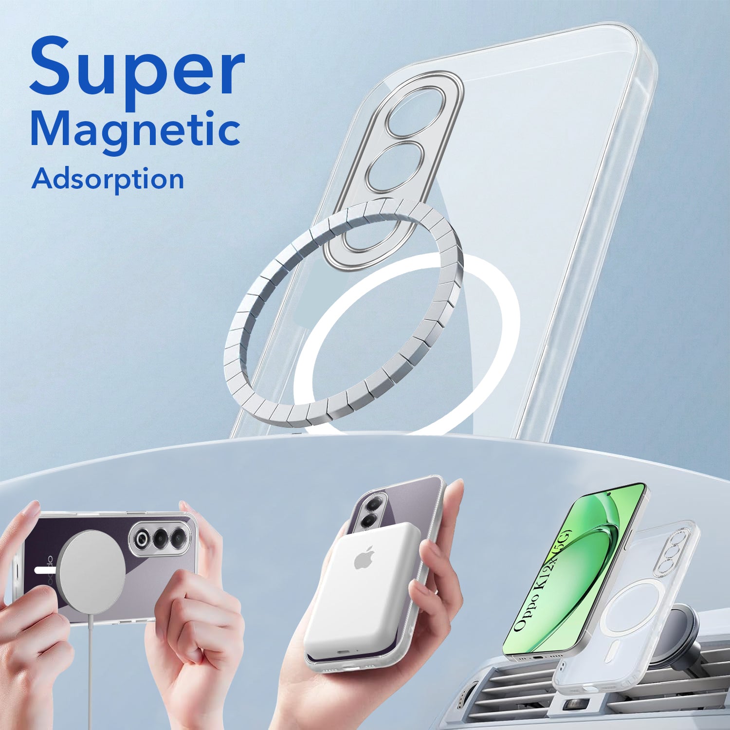 For Oppo K12x 5G Back Cover Case Lifetime Anti-Yellow MagSafe Compatible Clear (Sleek Hard Crystal | Shockproof and Camera Protection)