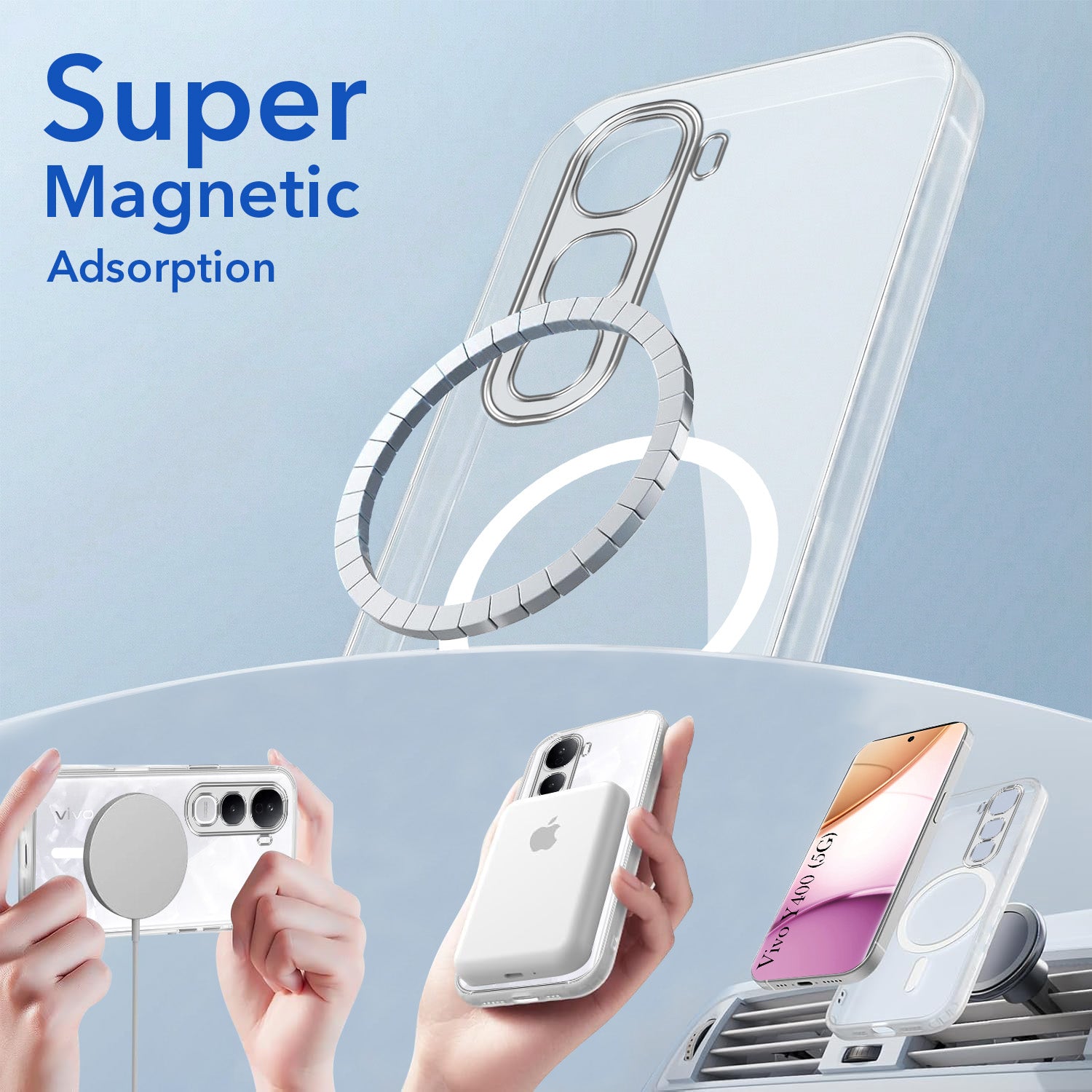 For Vivo Y400 Back Cover Case Lifetime Anti-Yellow MagSafe Compatible Clear (Sleek Hard Crystal | Shockproof and Camera Protection)