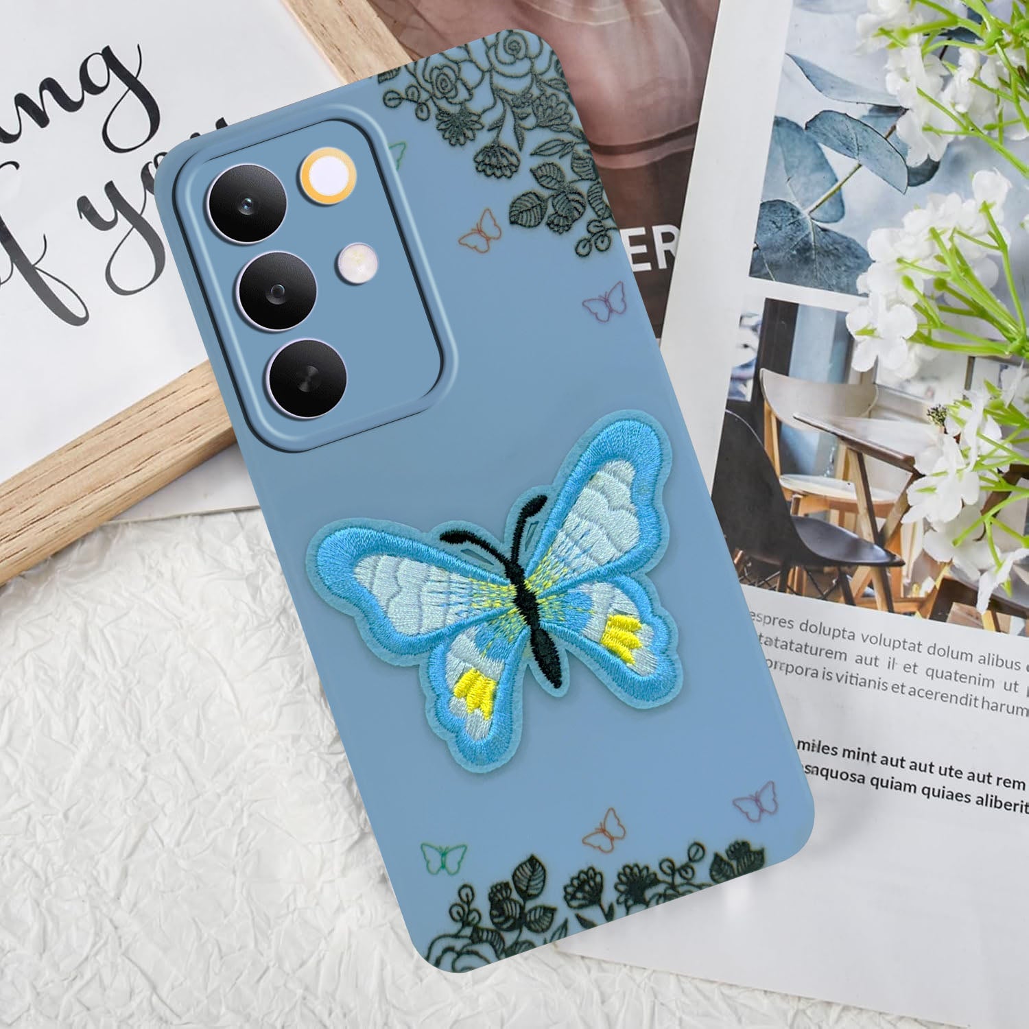 For Realme C85 5G | Realme Narzo 90x Back Cover Case (Soft Butterfly Embroidery | Women Teen Girls | Camera Protection| Matte Silicone)