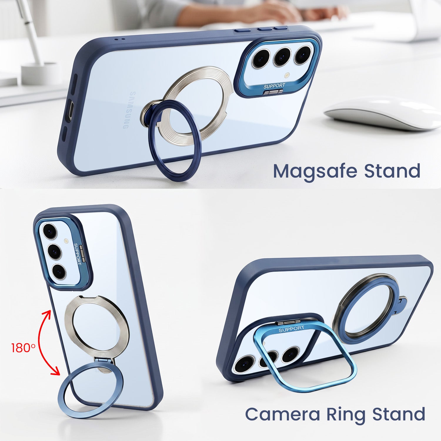 For Samsung Galaxy S24 FE Back Cover Case Crystal (Lifetime Anti Yellow | Magnetic Ring Stand | Camera Lens Protection | MagSafe Compatible)