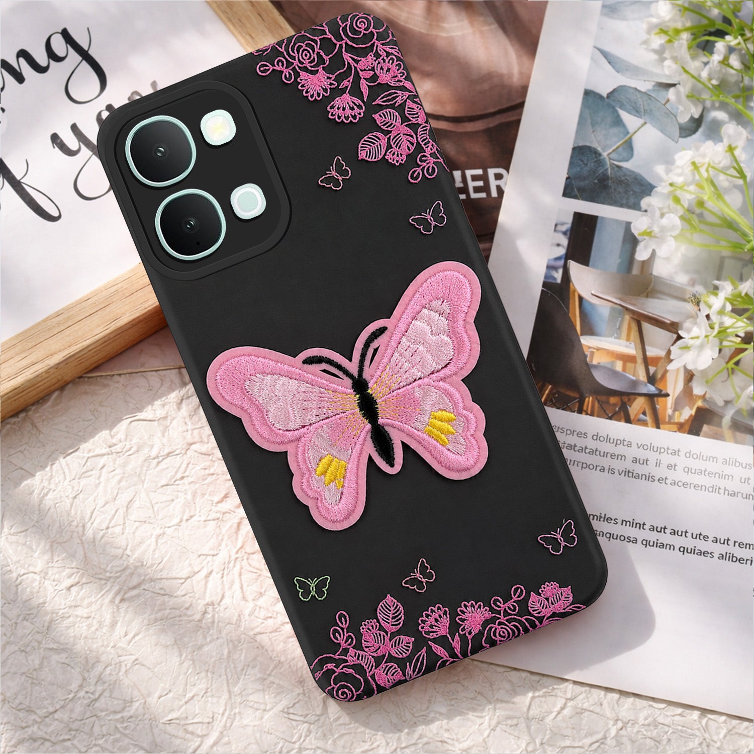 For Vivo iQOO Z11x 5G Back Cover Case (Soft Butterfly Embroidery | Women Teen Girls | Camera Protection| Matte Silicone)