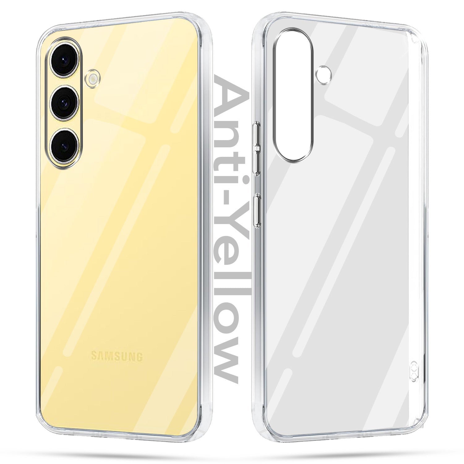 For Samsung Galaxy S24 FE Combo with Back Cover and 9H Tempered Glass (Lifetime Anti-Yellow | Sleek Hard Crystal | Oleophobic Coating Screen Glass)