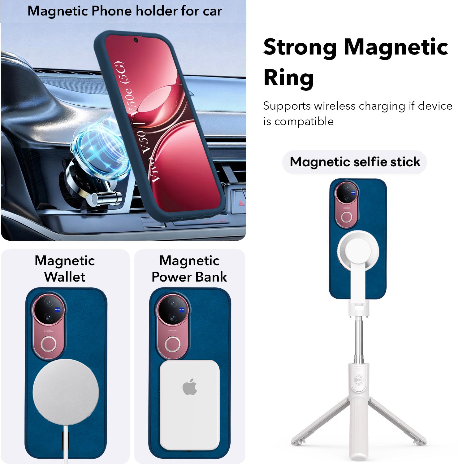 For Vivo V50 | Vivo V50e Back Cover Case Leather Finish (MagSafe Compatible Wireless Charging | Soft Touch | Camera Bump Protection)