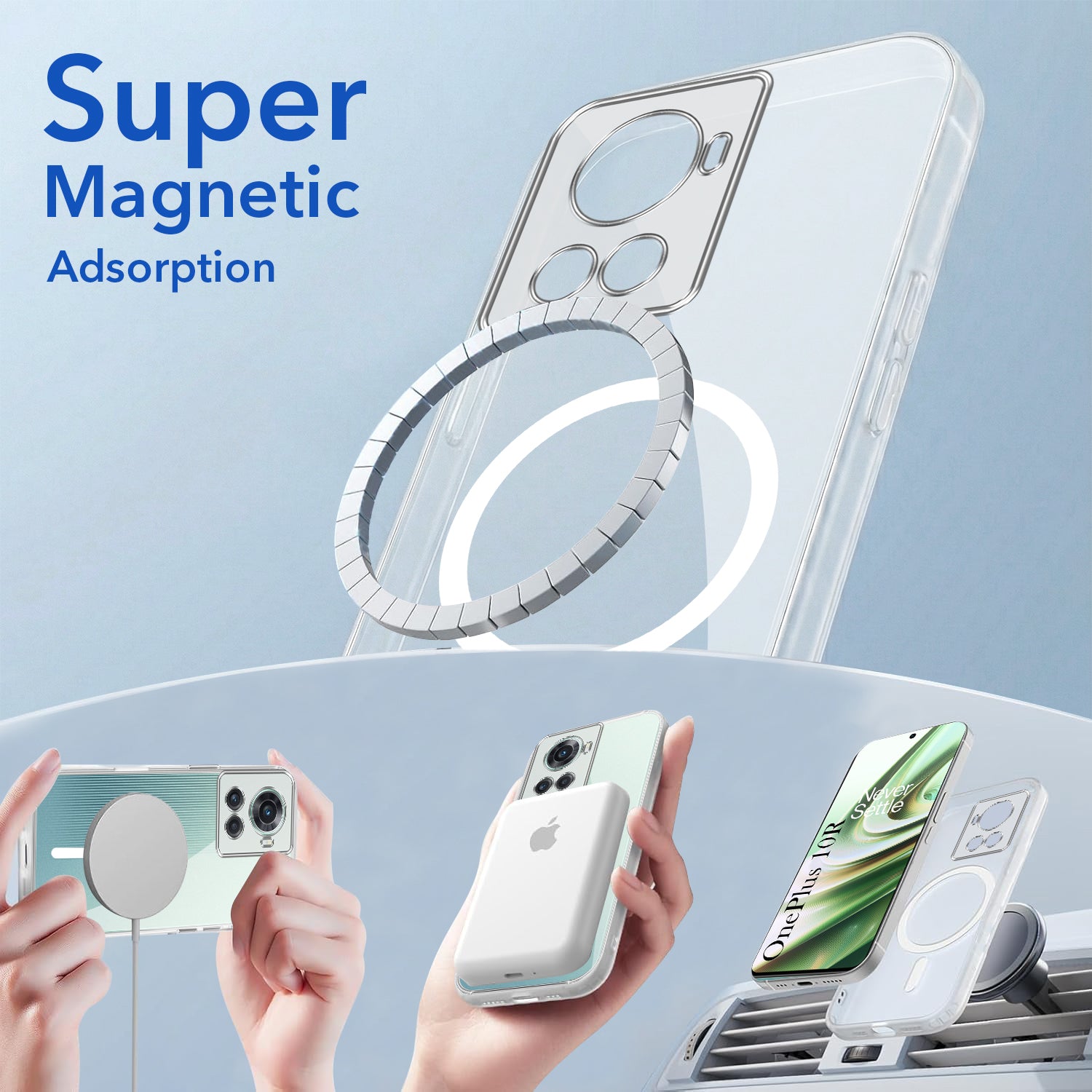 For OnePlus 10R Back Cover Case Lifetime Anti-Yellow MagSafe Compatible Clear (Sleek Hard Crystal | Shockproof and Camera Protection)