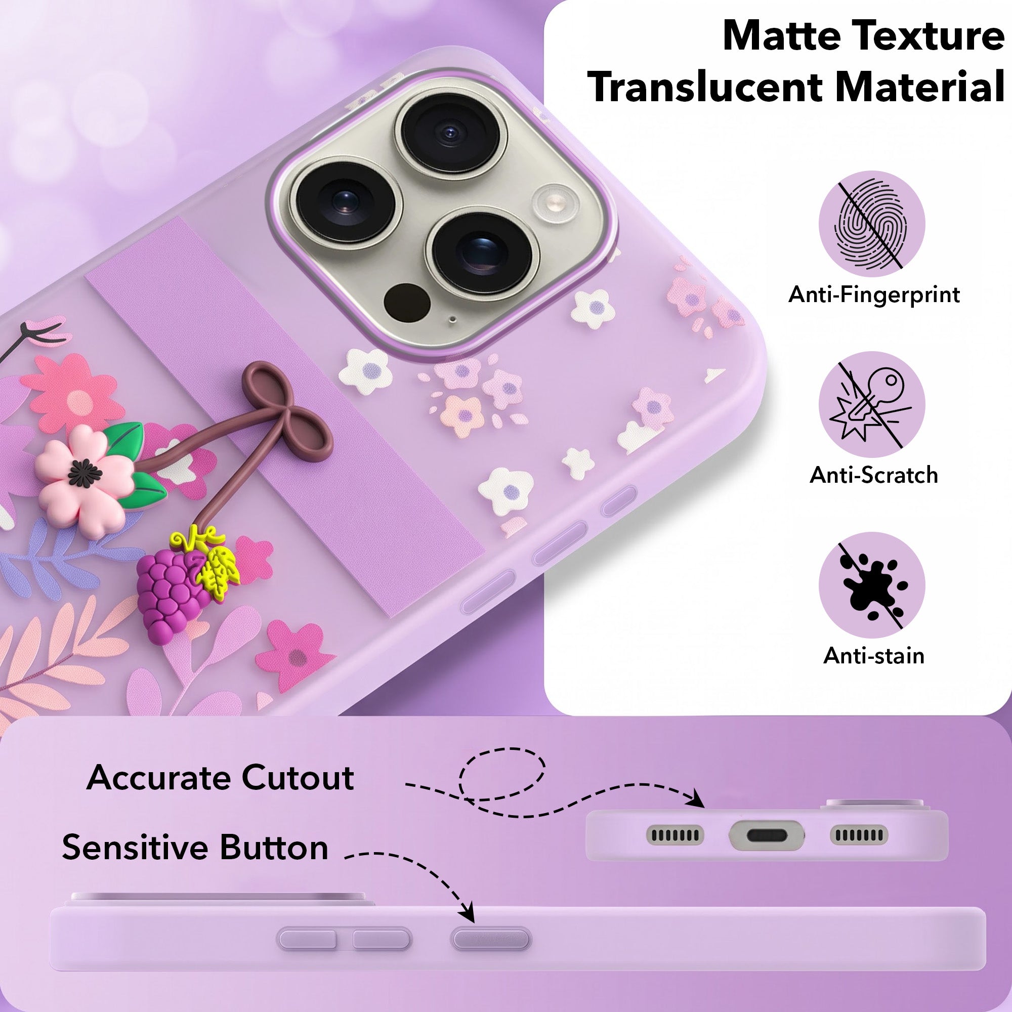 For Apple iPhone 16 Pro Back Cover Case (3D Cute Cartoons | Hard Back Side Soft | Matte Premium Finish | HD Printing)
