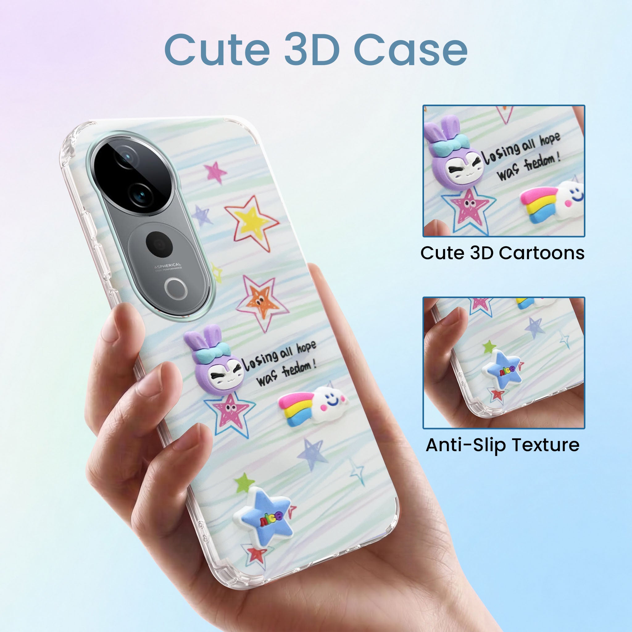 For Vivo T3 Ultra Back Cover Case (3D Cute Cartoons | Hard Back Side Soft | Matte Premium Finish | HD Printing)