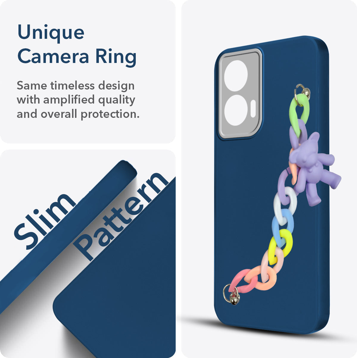 For Motorola Moto Edge 50 Fusion Back Cover Case (Wrist Hanging Chain | Teddy Bracelet Charms | Dual Color Matte Finish | Full Camera Protection | Sleek and Professional)