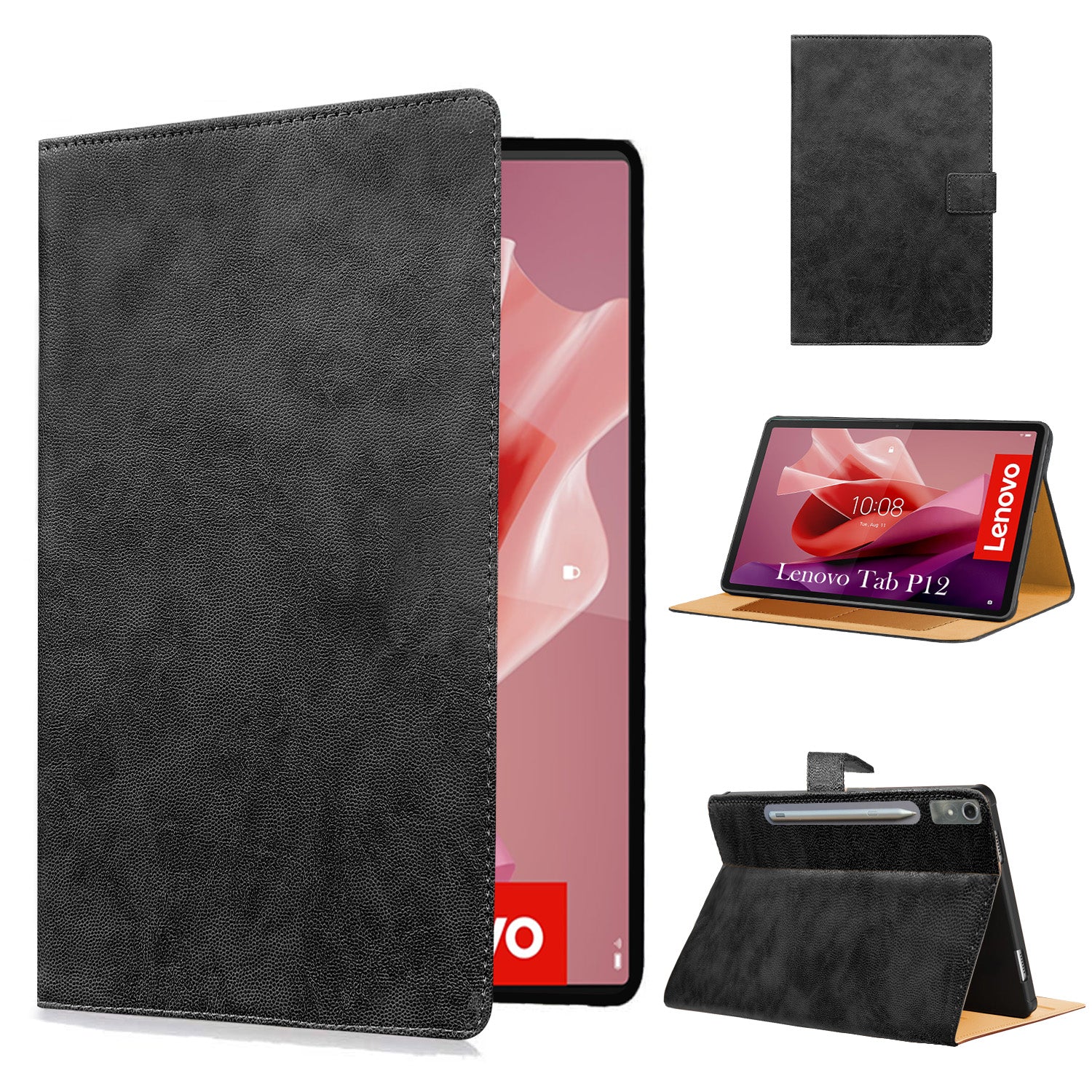 For Lenovo Tab P12 12.7 Inch ZACH0165US  Flip Cover Folio Cover (PU Leather | Multi-Angle Smart Stand | Card Storage Slots | Silicone Back Pouch)